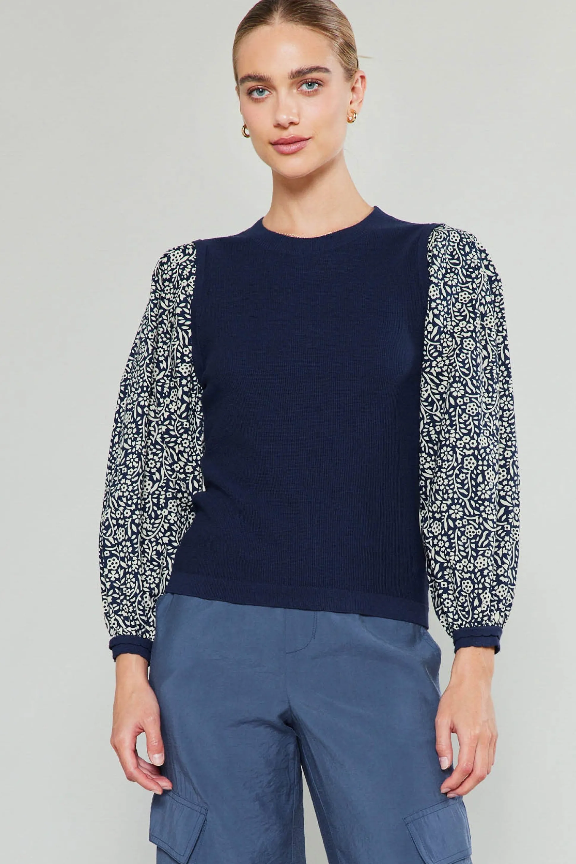 Contrast Sleeve Sweater Top<Current Air Sale