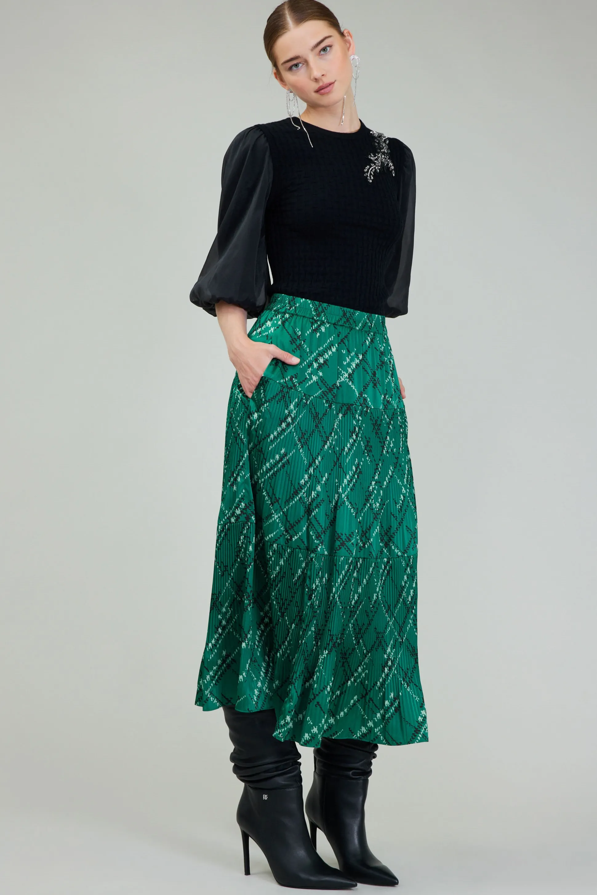 Plaid Pattern Midi Skirt<Current Air Best