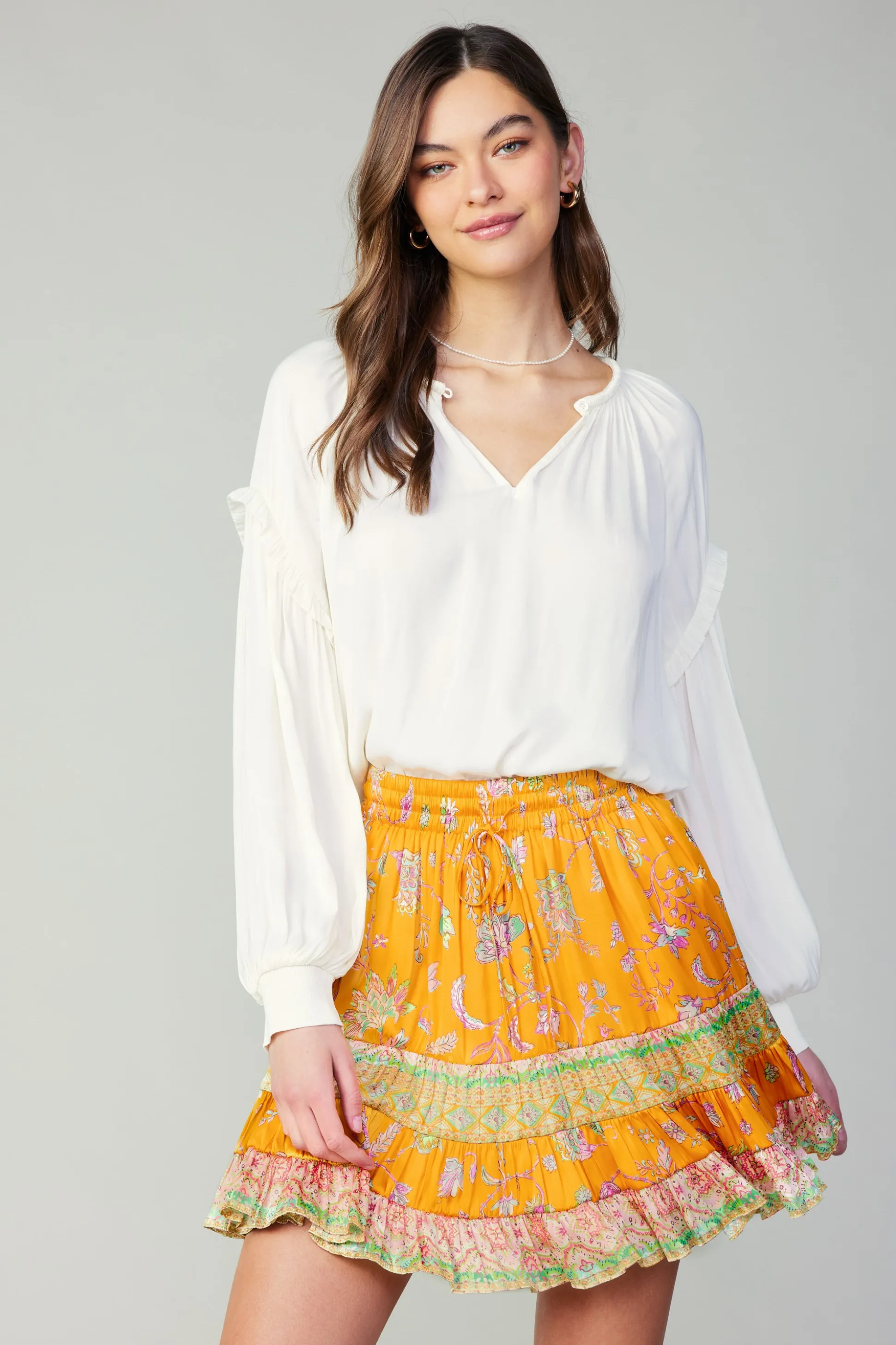 Rope Trim Neckline Blouse<Current Air Fashion