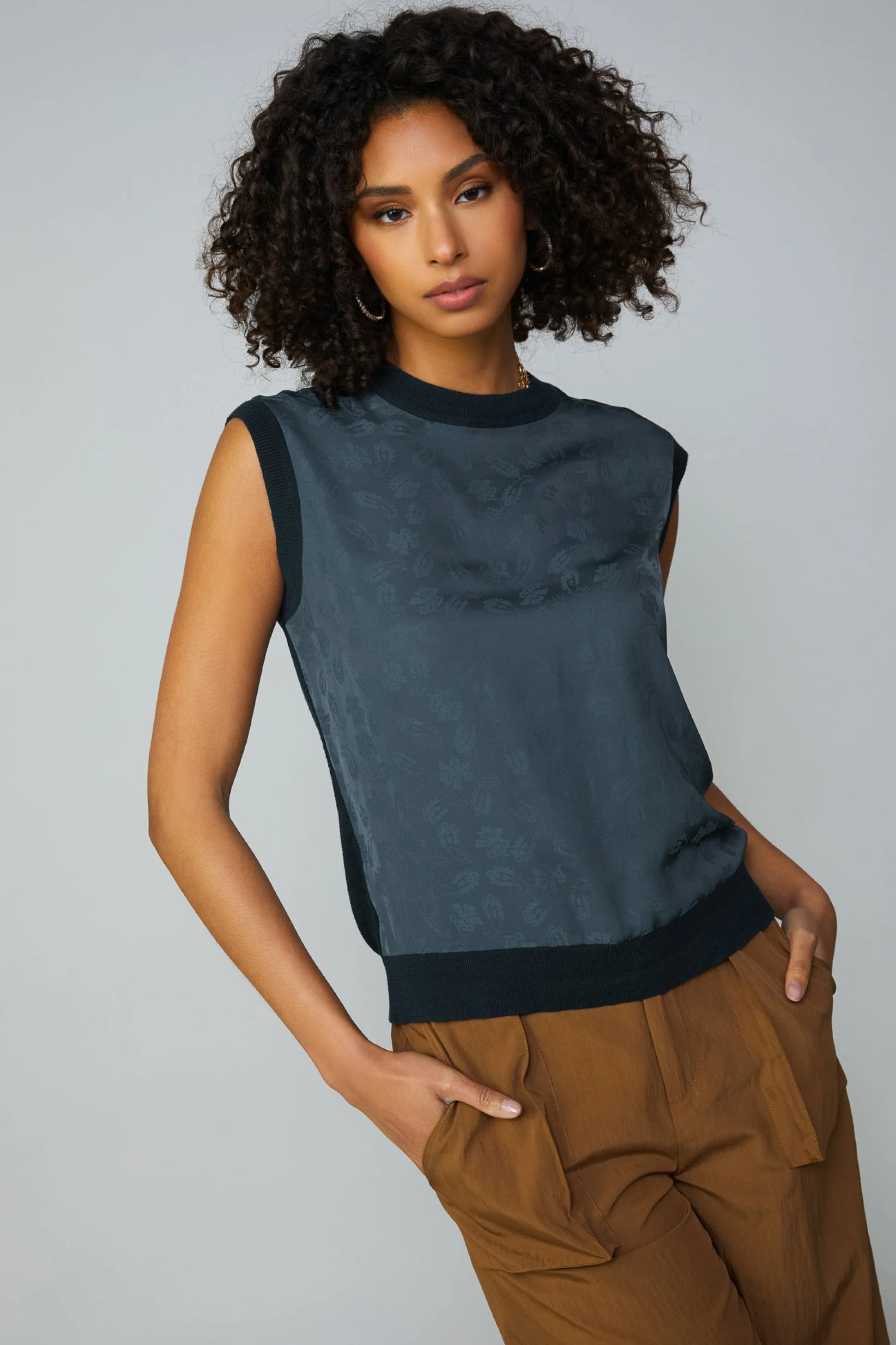 Contrast Crewneck Top<Current Air New