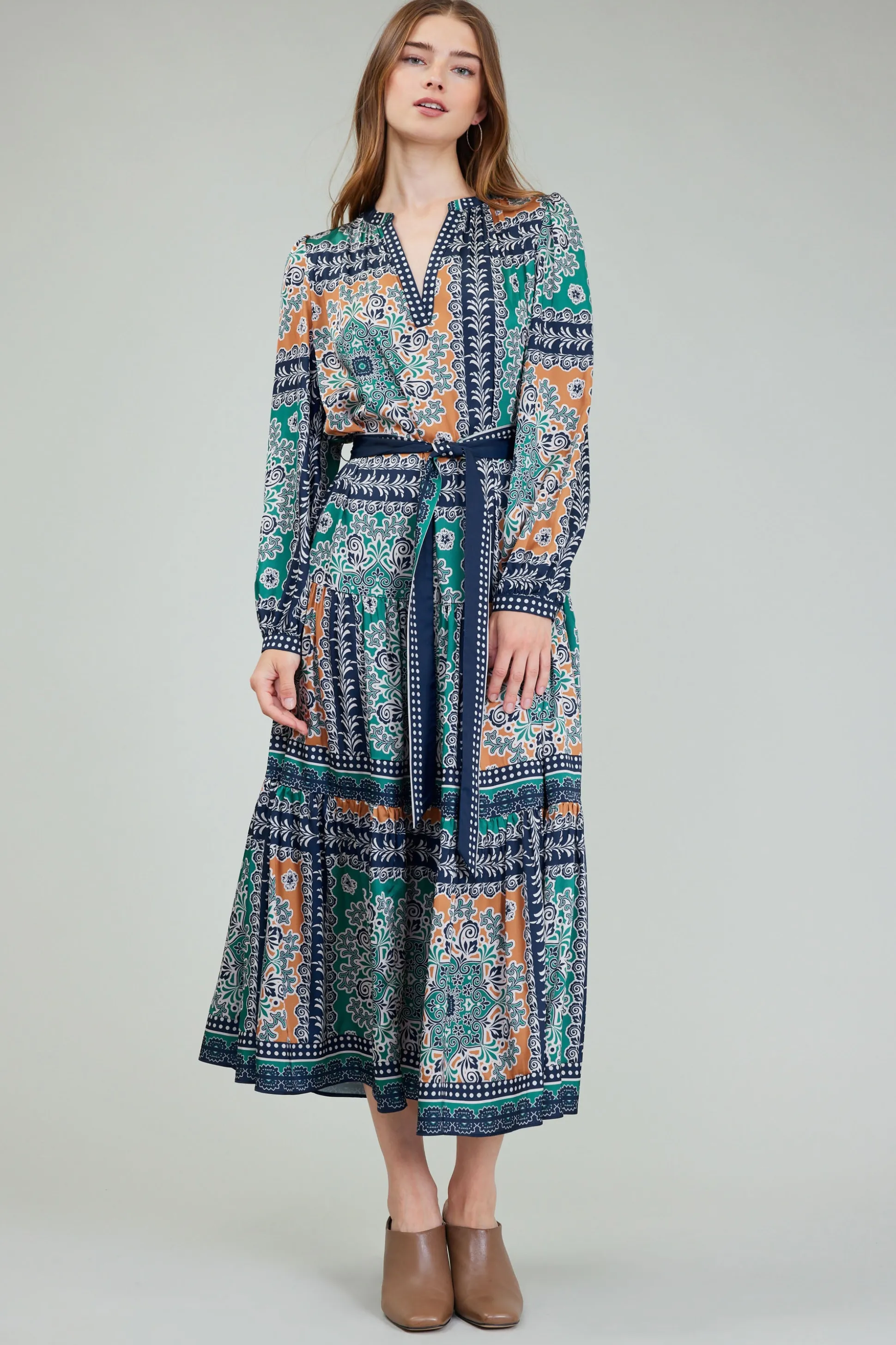 Belted Abstract Midi Dress<Current Air Outlet
