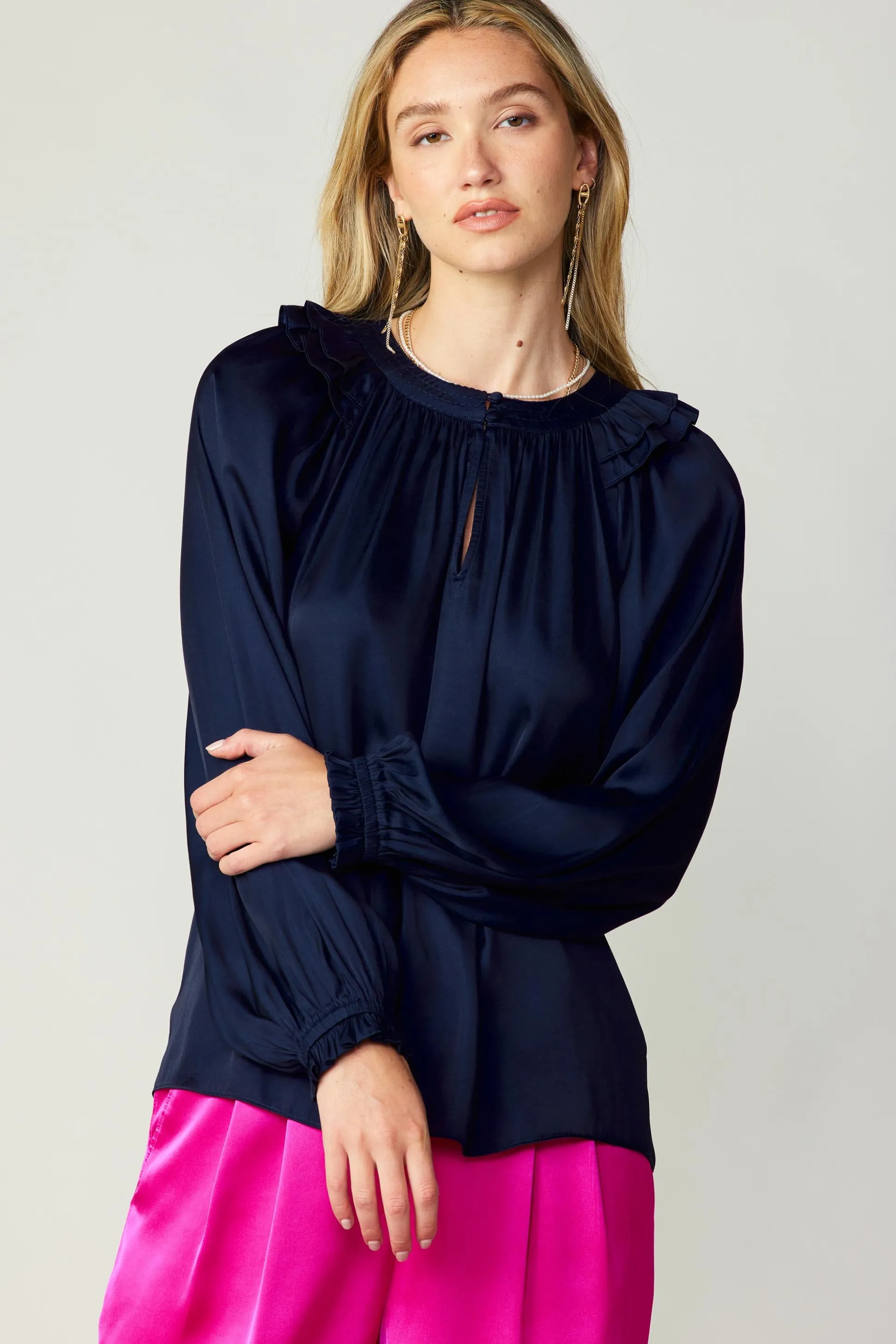 Ruffled Crewneck Blouse<Current Air Fashion