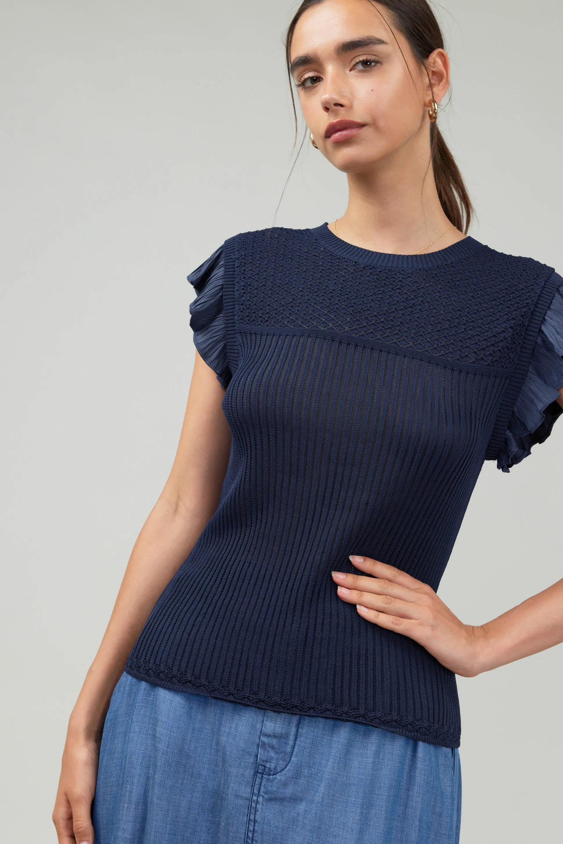 Knit Crewneck Ruffled Tank<Current Air Hot