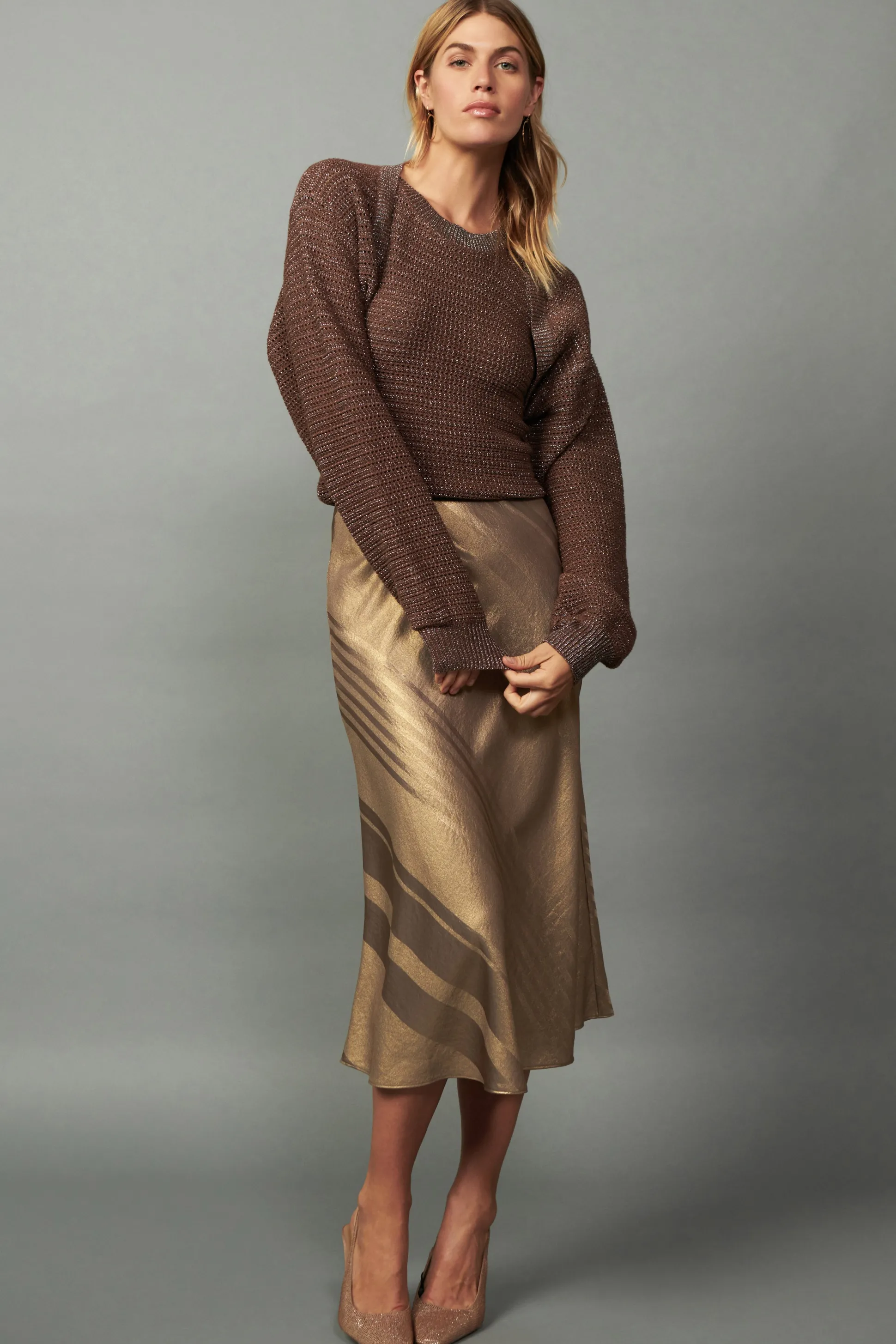 Metallic Sweater Shrug Set<Current Air Discount