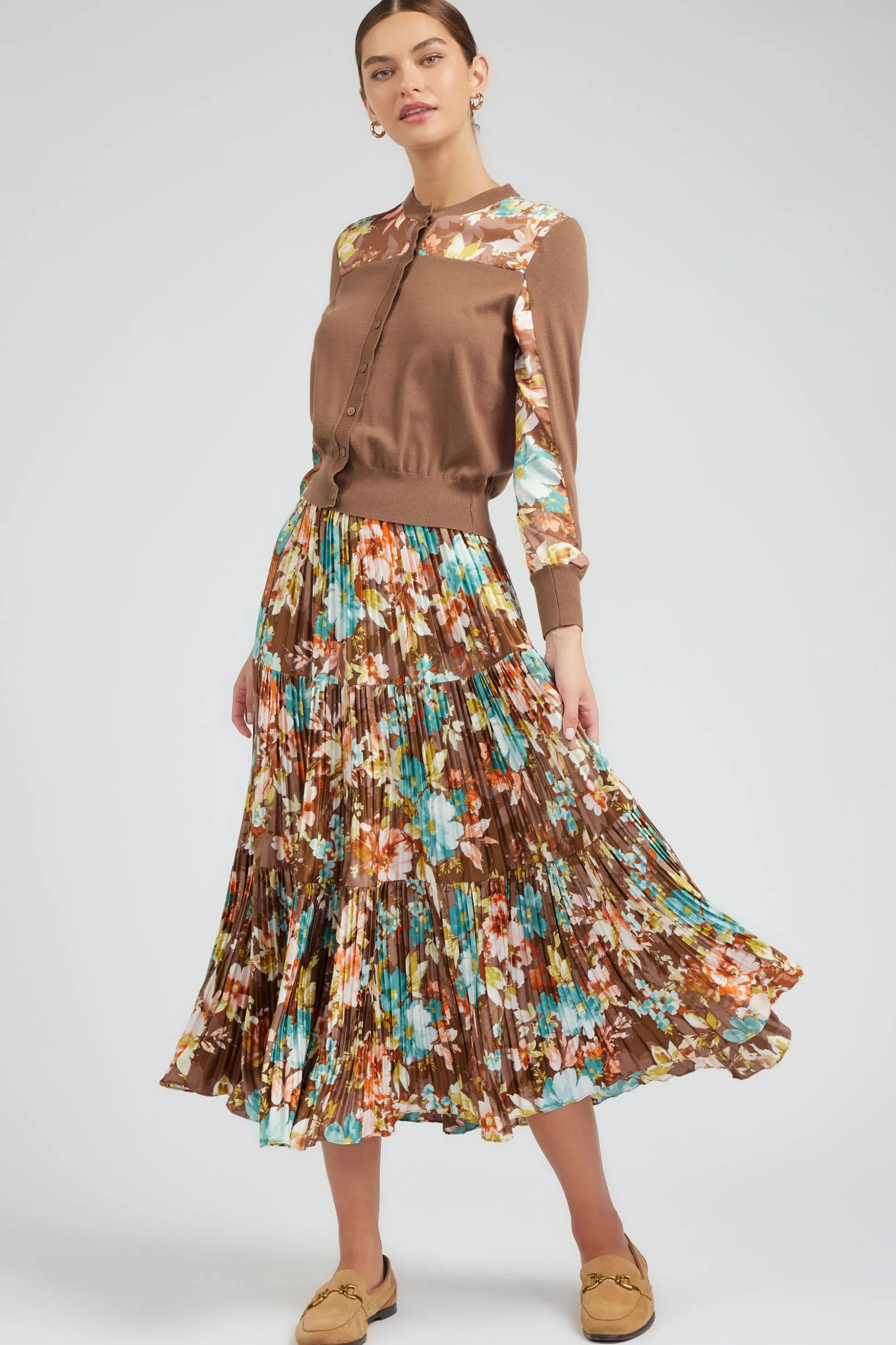 Floral Pleated Midi Skirt<Current Air Best
