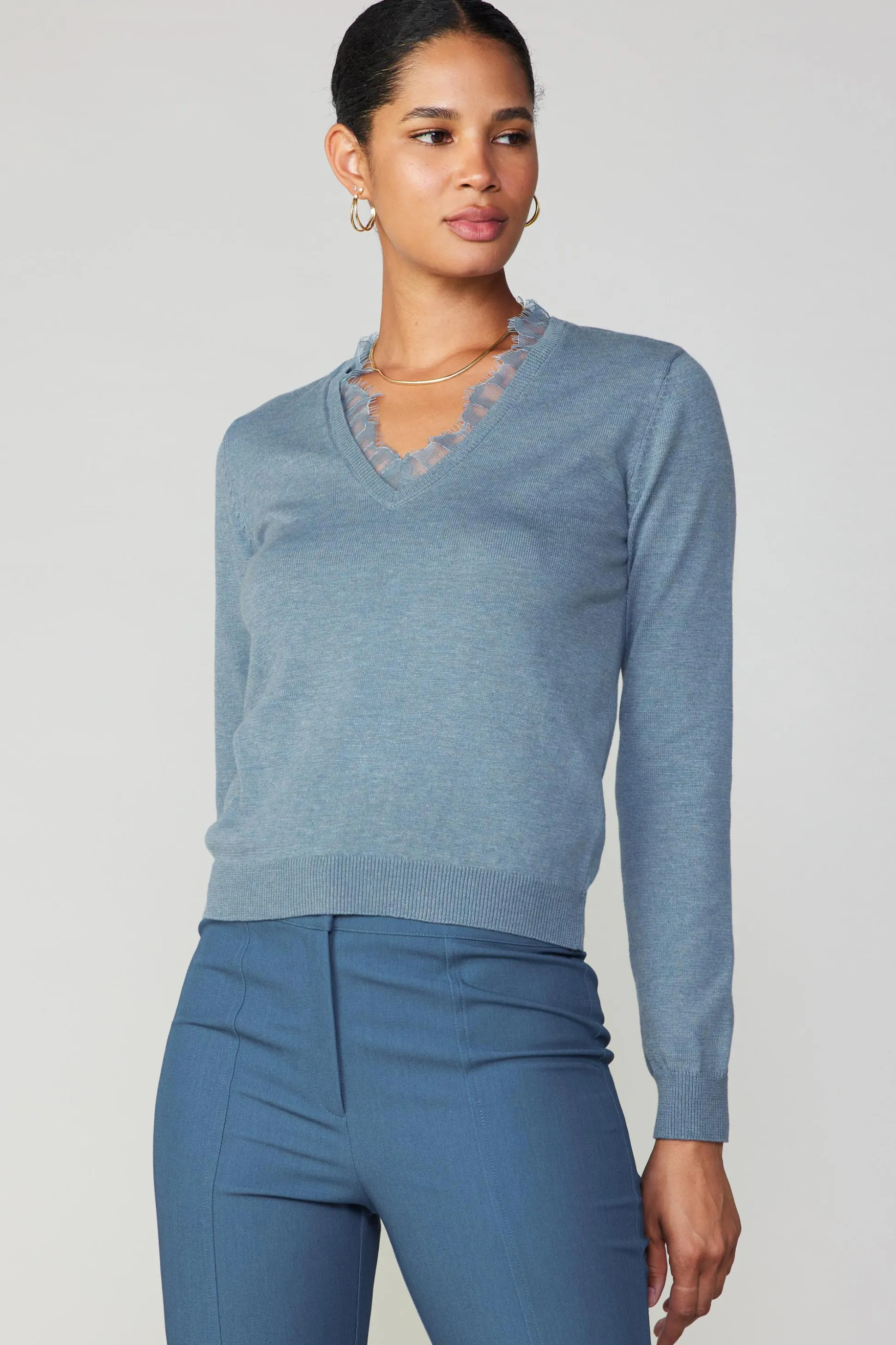 Lace Collar Sweater Top<Current Air Best