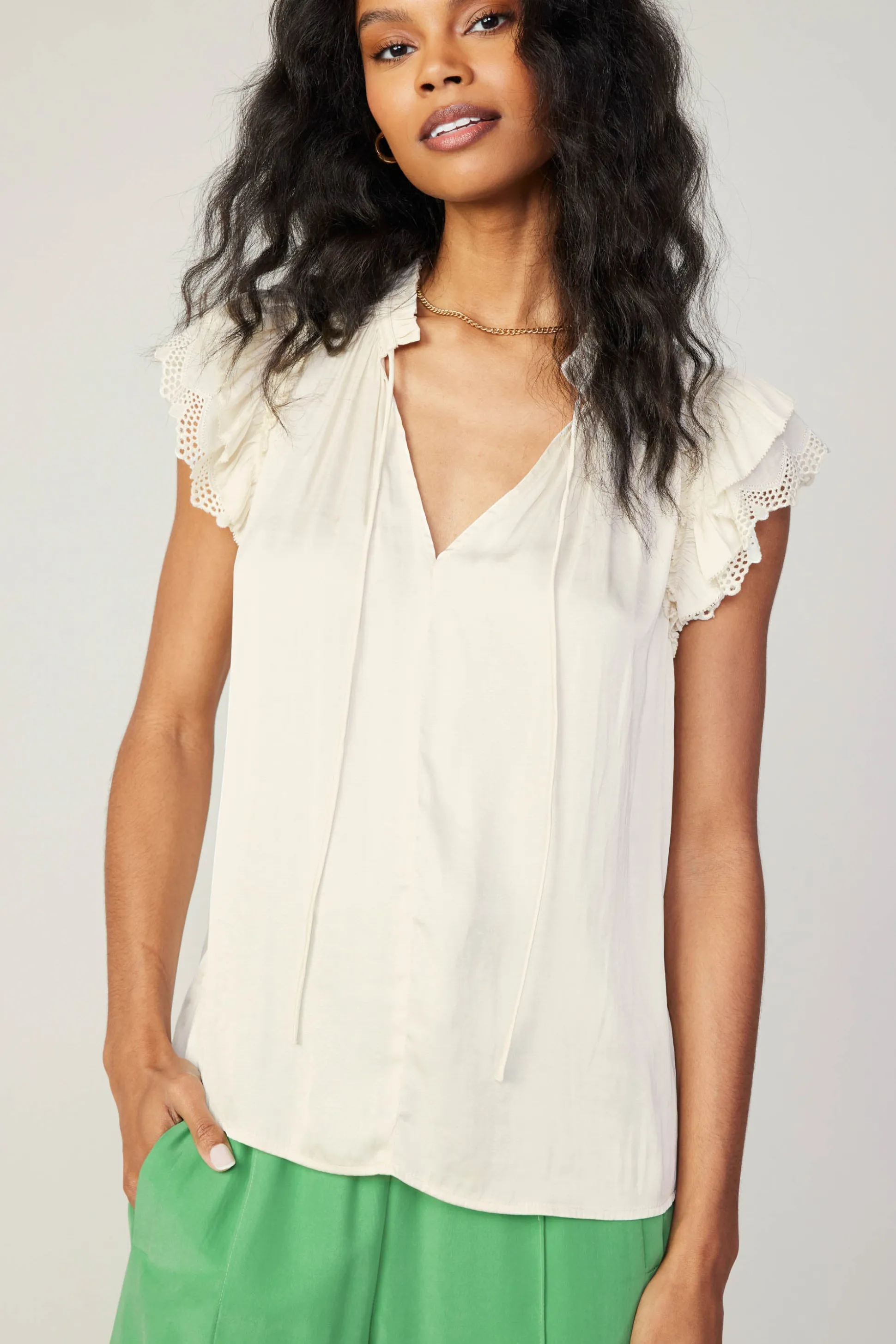 Lace Flutter Sleeve Blouse<Current Air Sale
