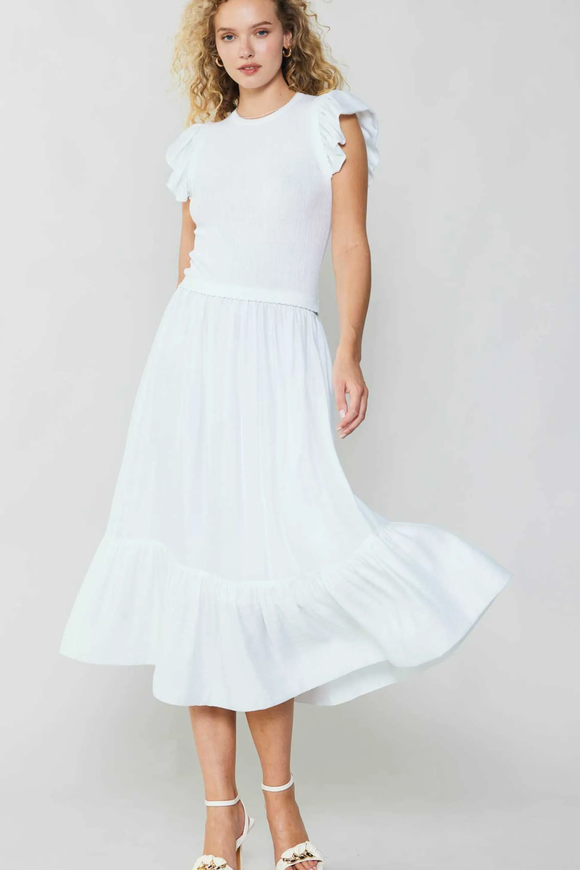 Ruffled Sleeve Sweater Dress<Current Air Hot