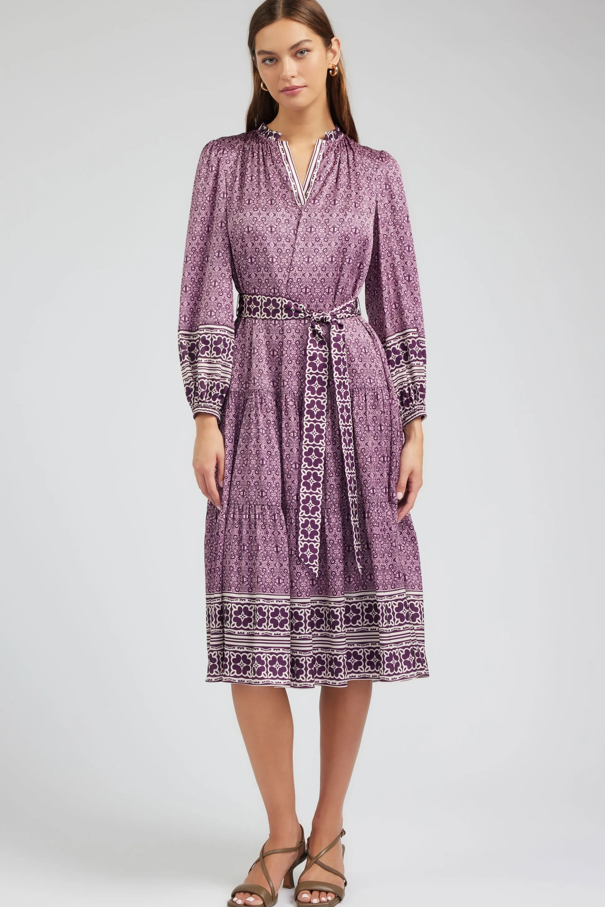 Geo Printed Belted Midi Dress<Current Air Discount