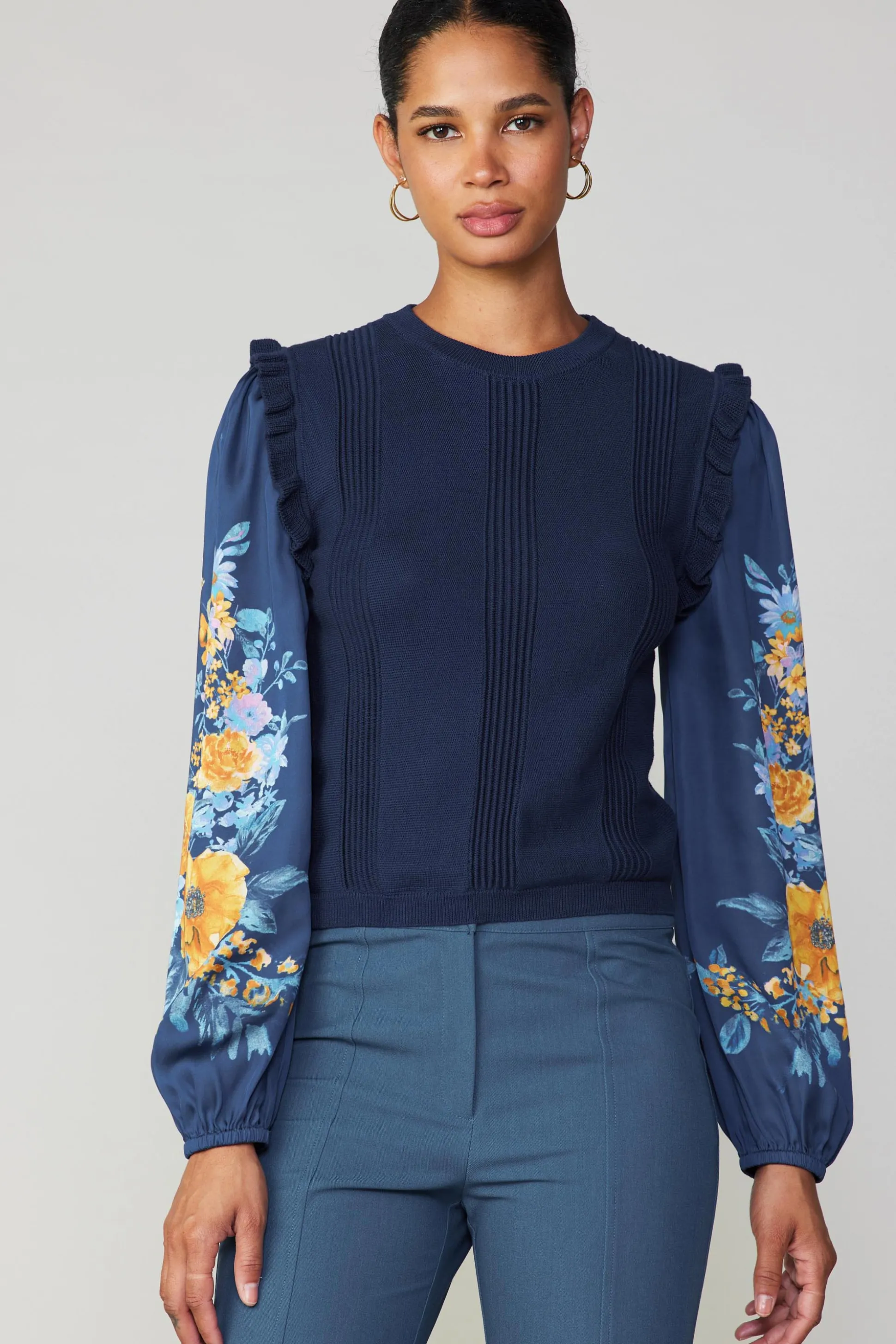 Floral Print Contrast Sweater Top<Current Air Discount