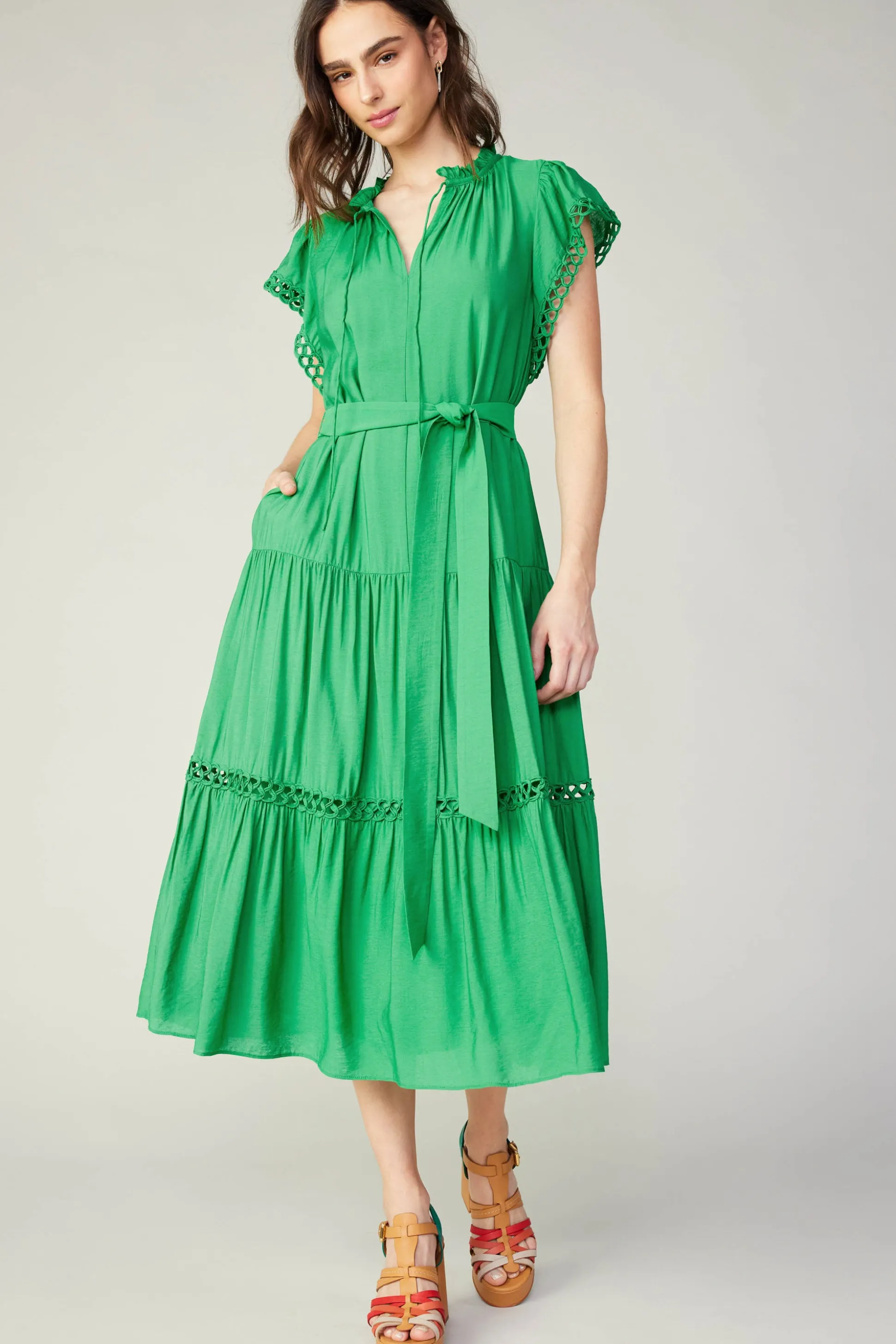 Eyelet Lace Midi Dress<Current Air Online