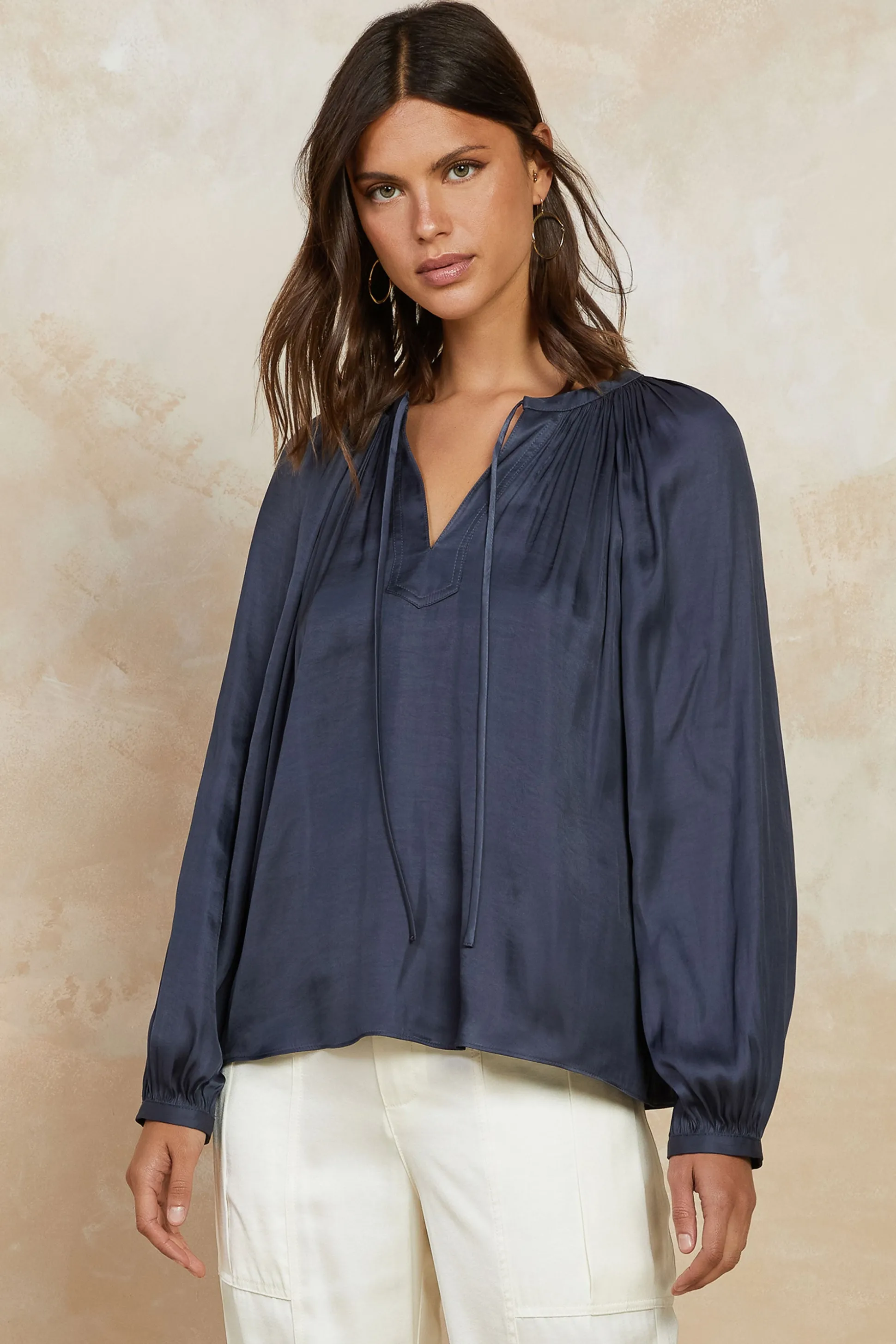 Split Neck Long Sleeve Top<Current Air Hot