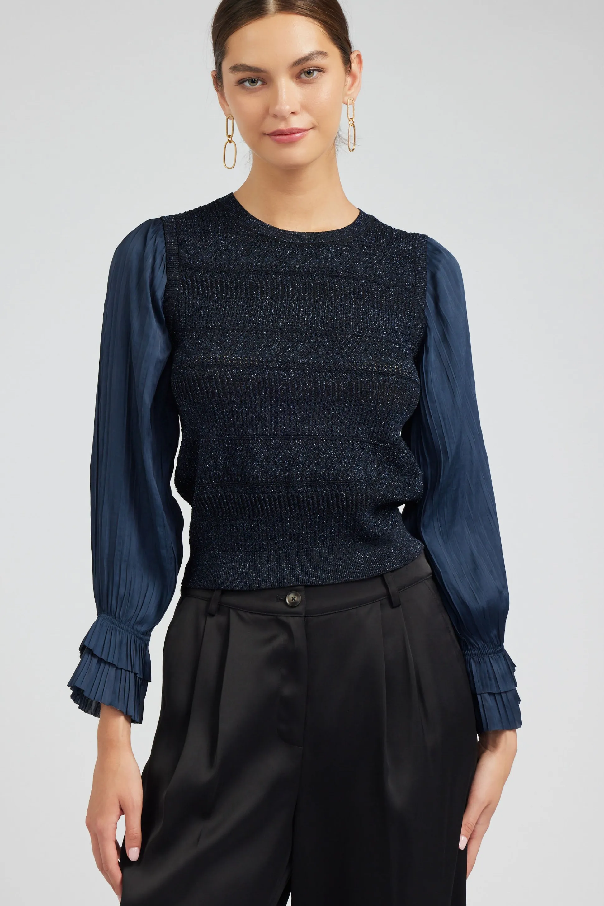 Metallic Contrast Sweater Top<Current Air Online