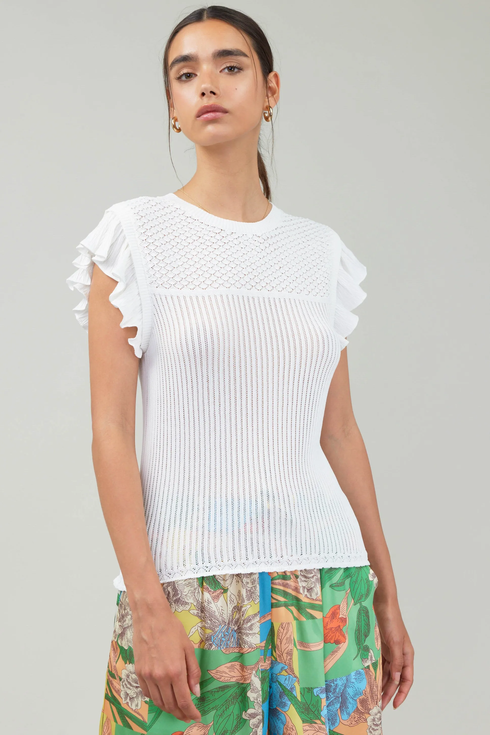 Knit Crewneck Ruffled Tank<Current Air Hot