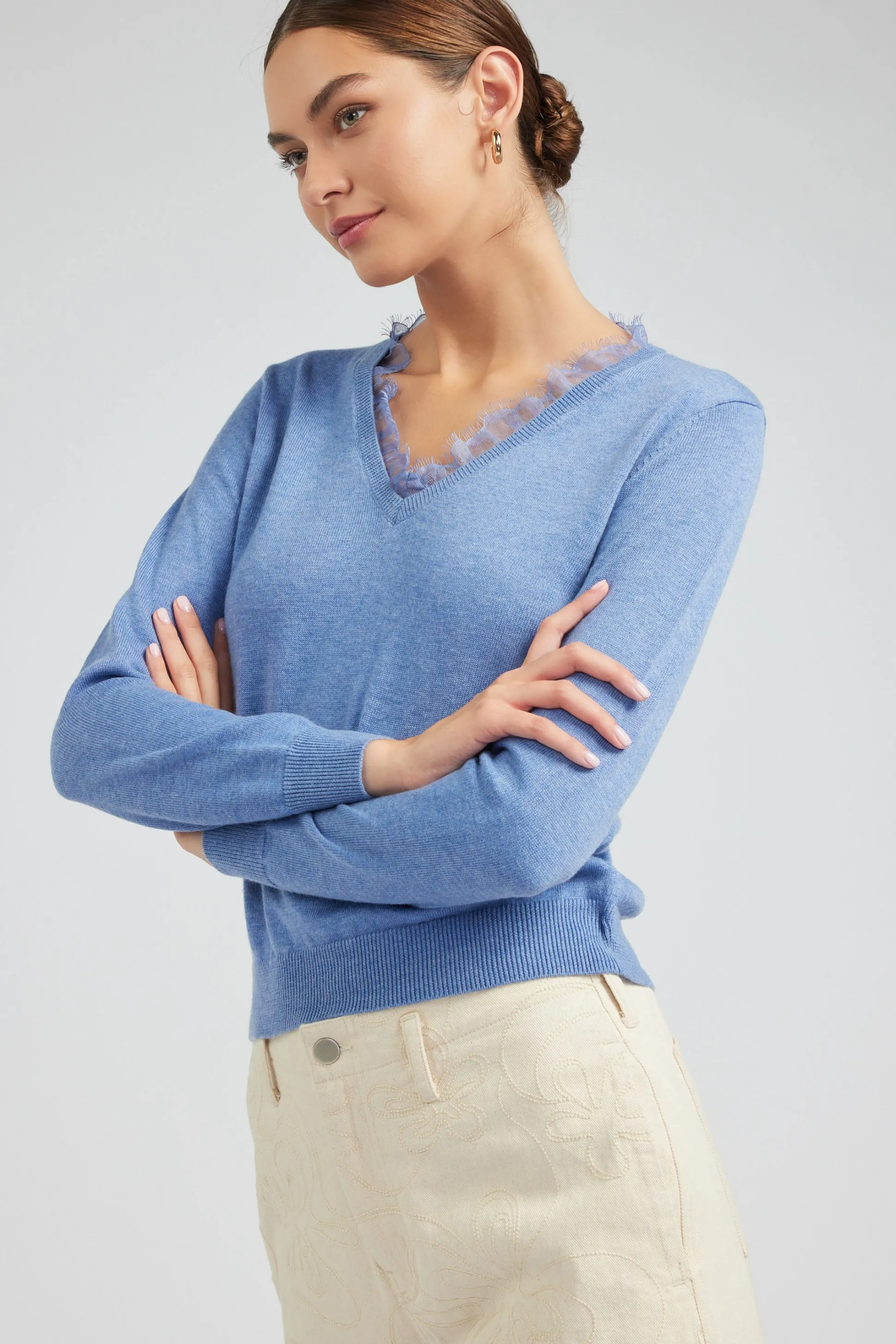 Lace Detail Sweater Top<Current Air Sale