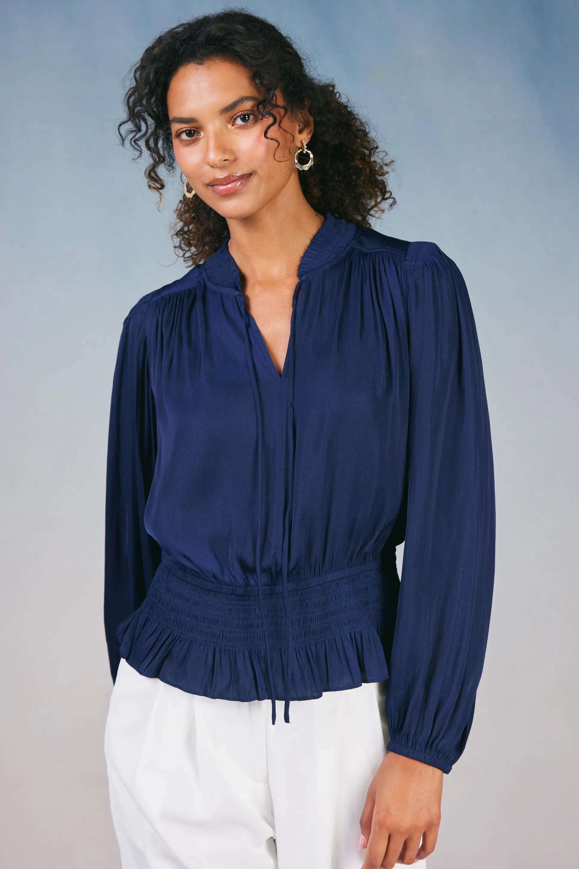 Peplum Collared Blouse<Current Air Best