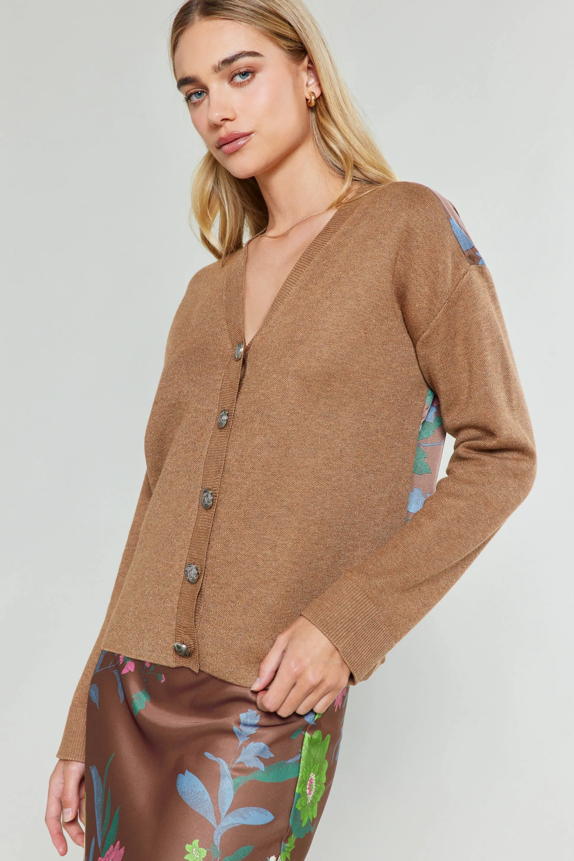 Floral Contrast Cardigan<Current Air Online