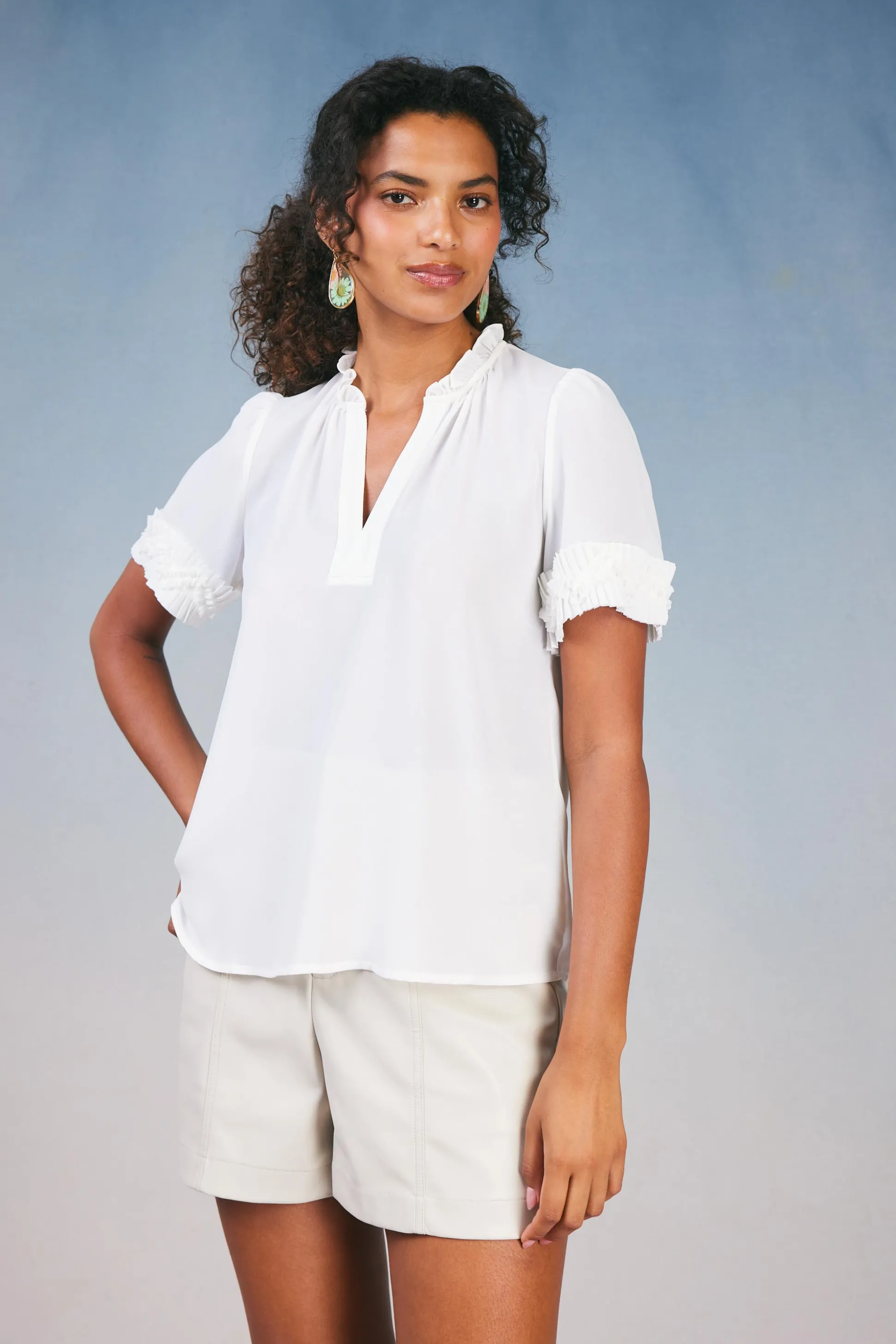 Ruffled Trim Blouse<Current Air Hot