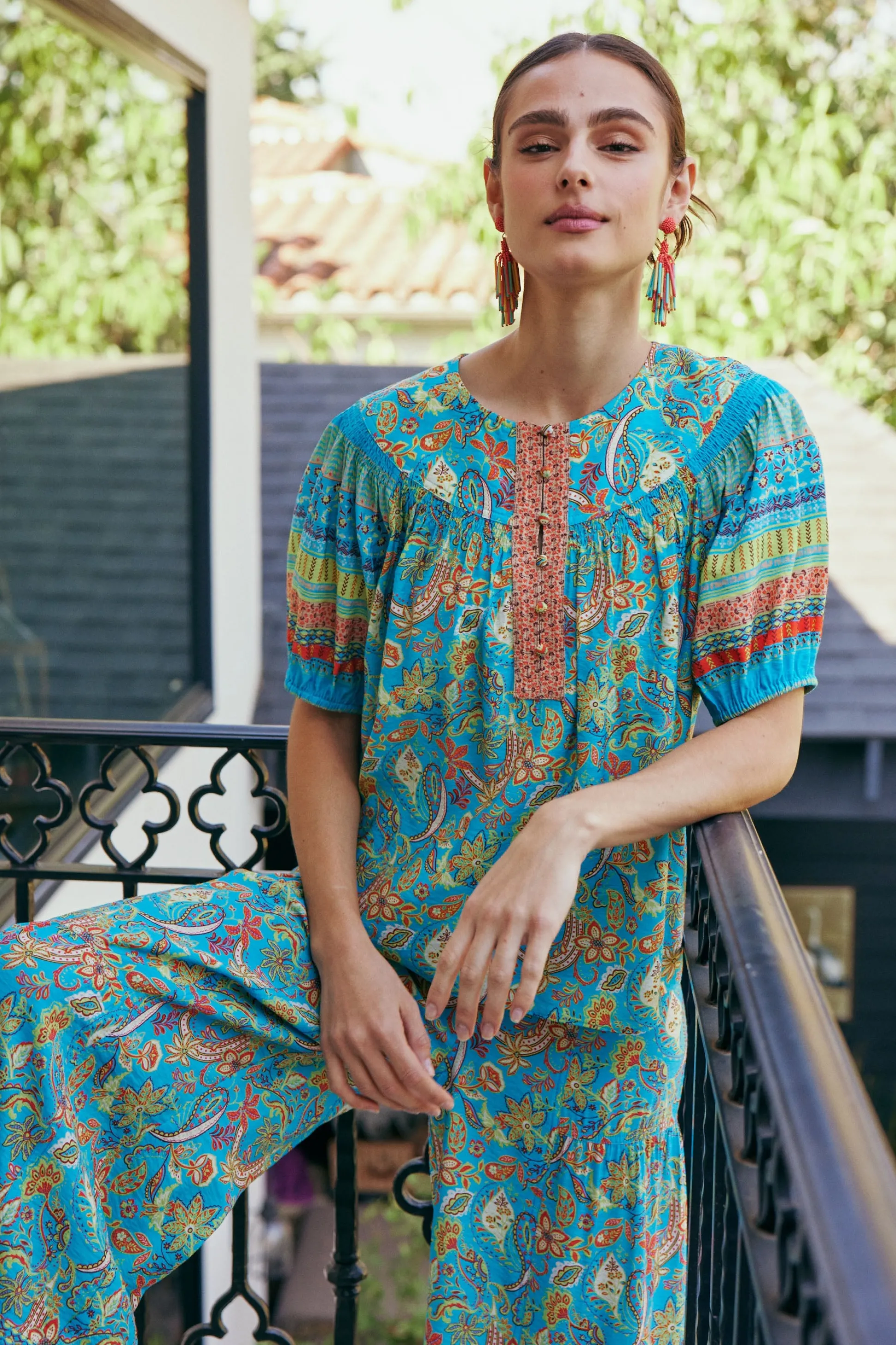 Paisley Border Print Top<Current Air Clearance