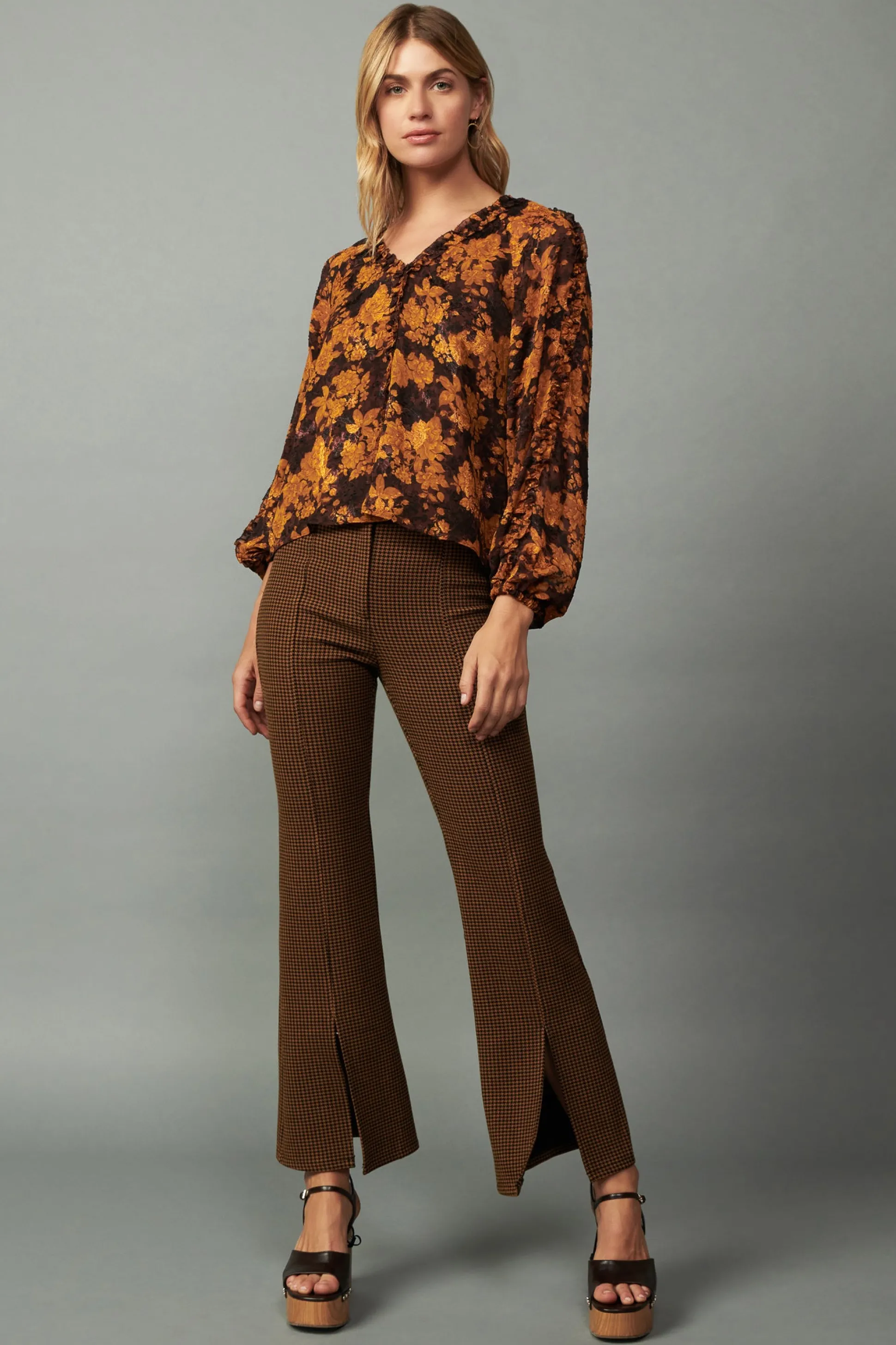 Orange Picot Stitch Blouse<Current Air Online