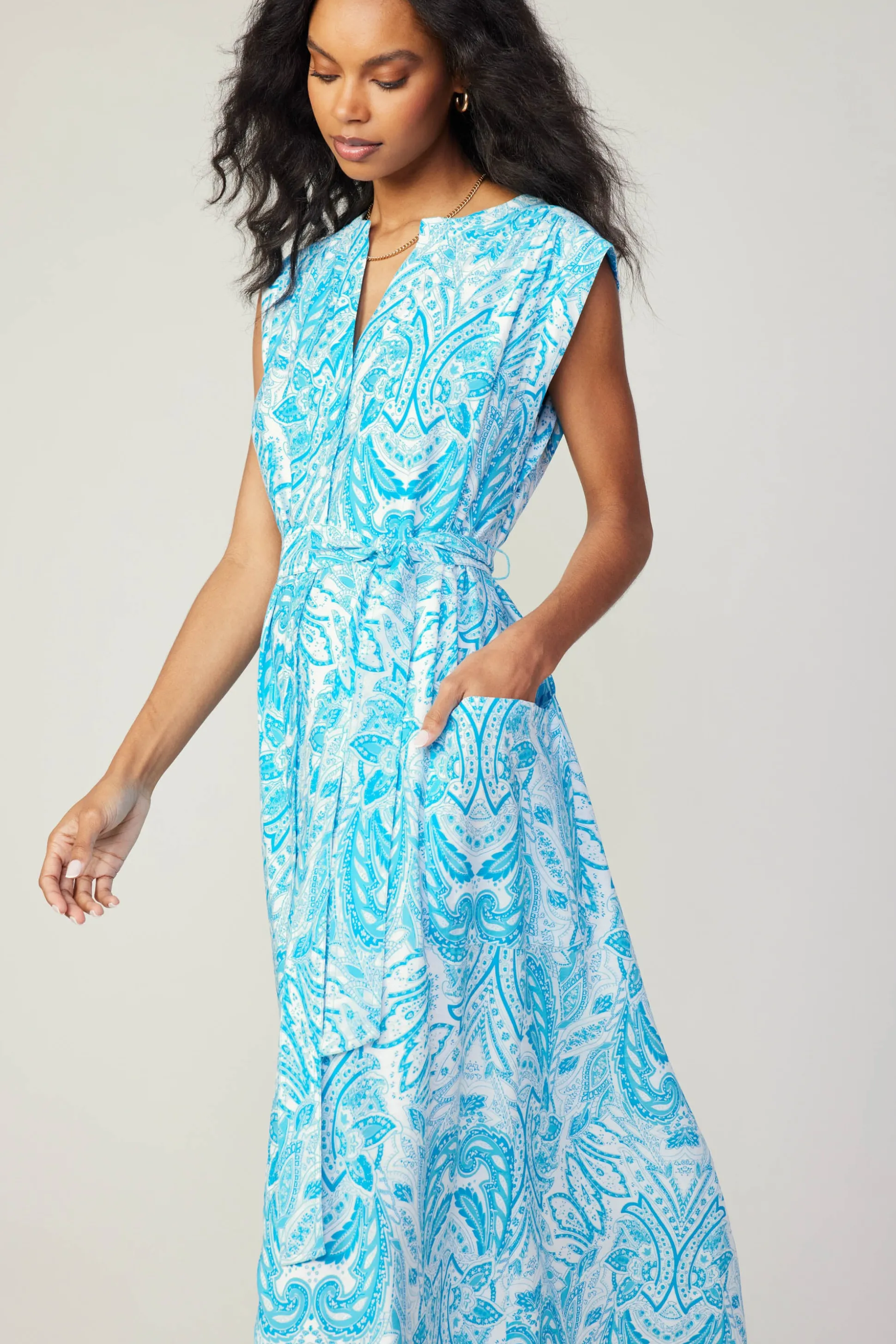 Paisley Printed Sleeveless Dress<Current Air Sale