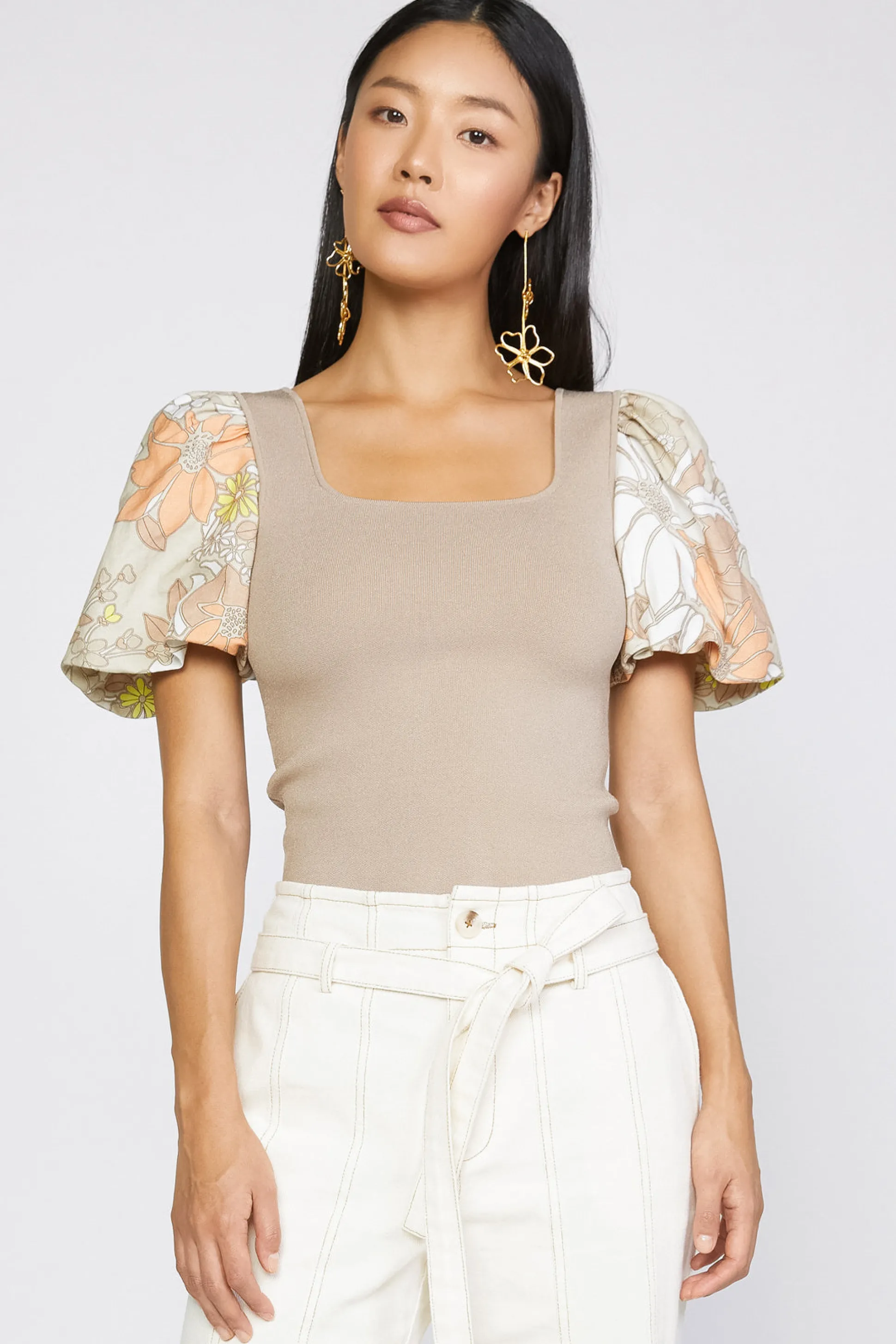 Contrast Floral Sweater Top<Current Air Online