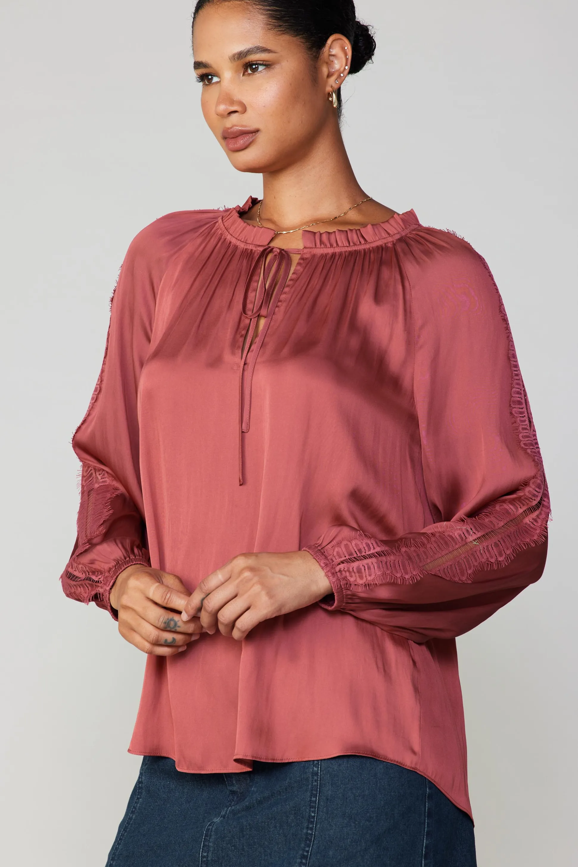 Lace Panel Blouse<Current Air Sale