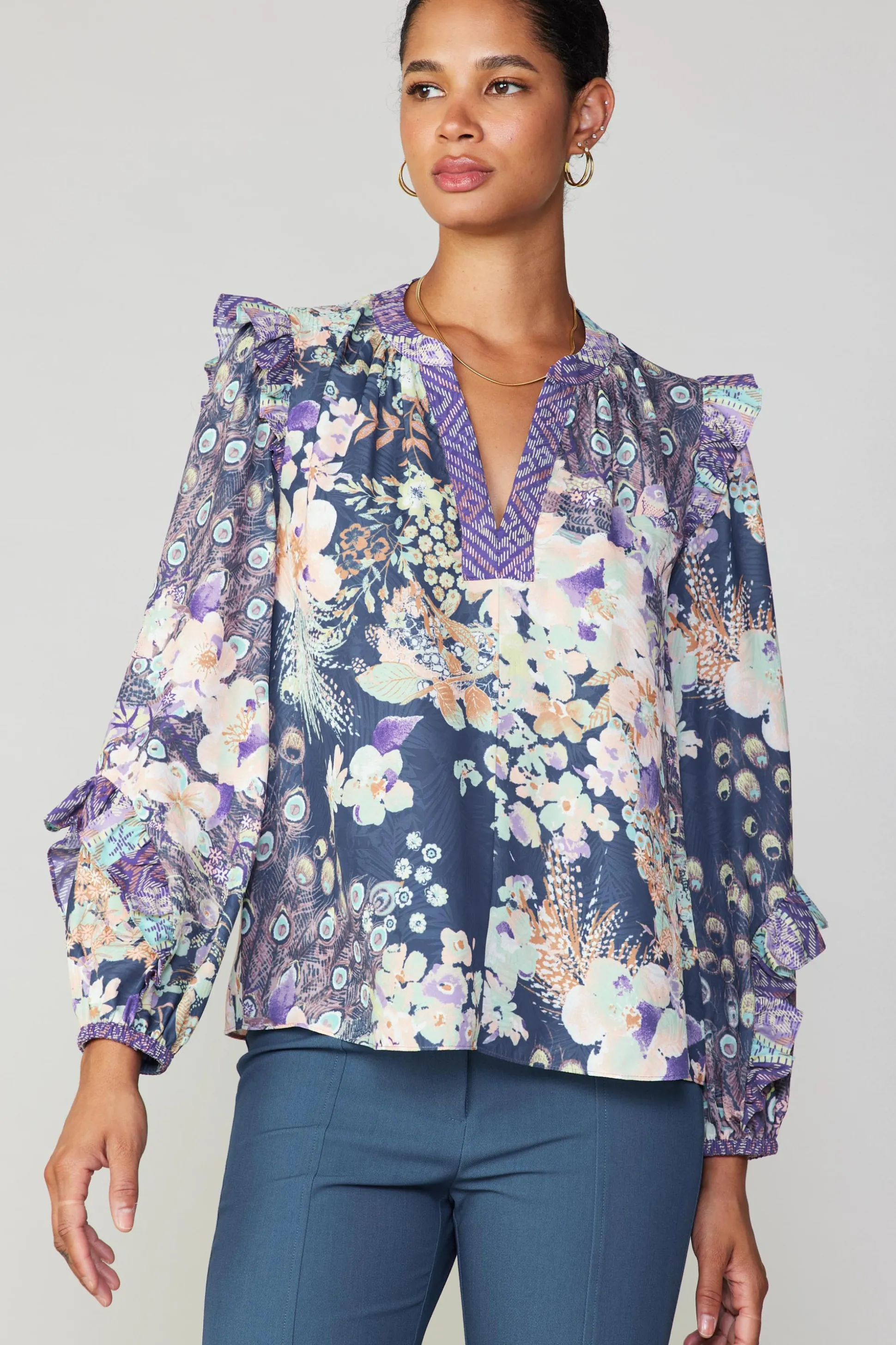 Peacock Floral Blouse<Current Air Online