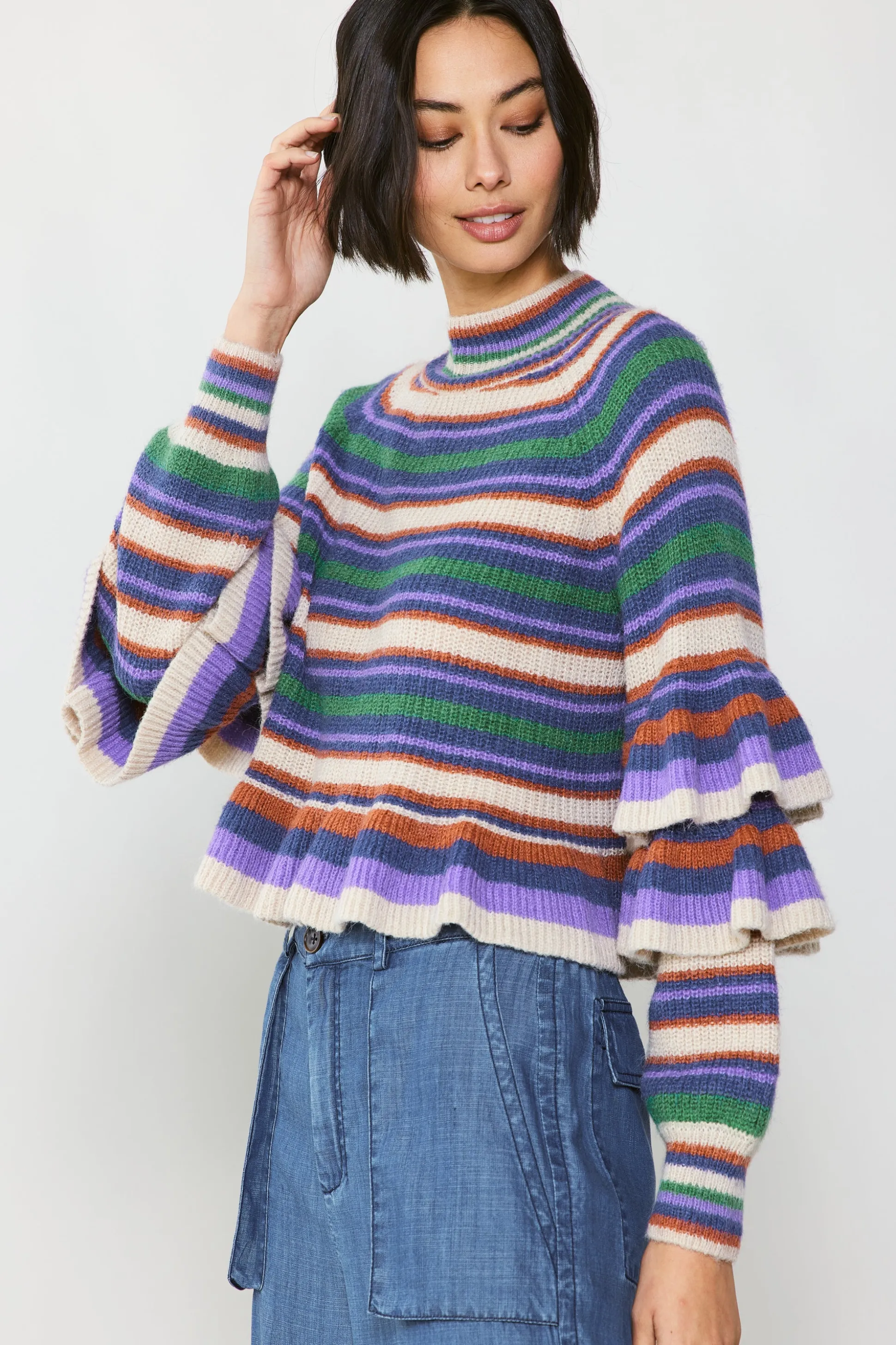 Striped Tiered Sleeve Sweater<Current Air Discount