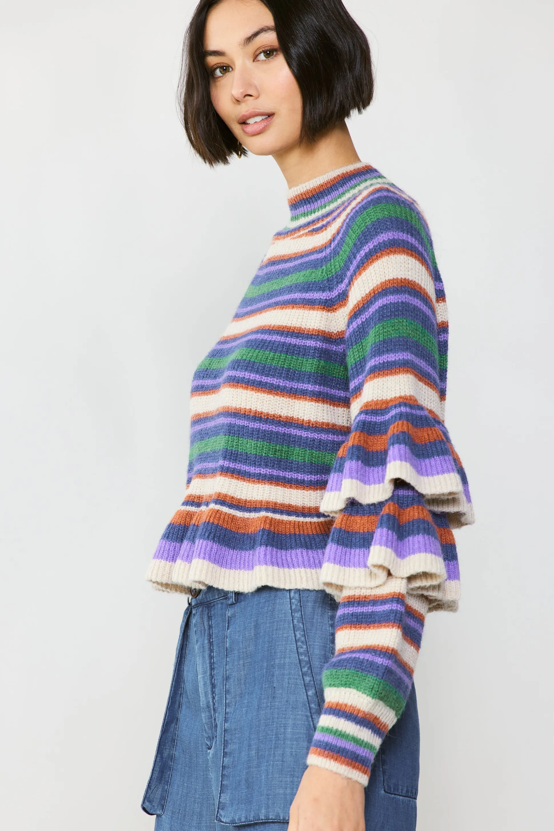 Striped Tiered Sleeve Sweater<Current Air Discount