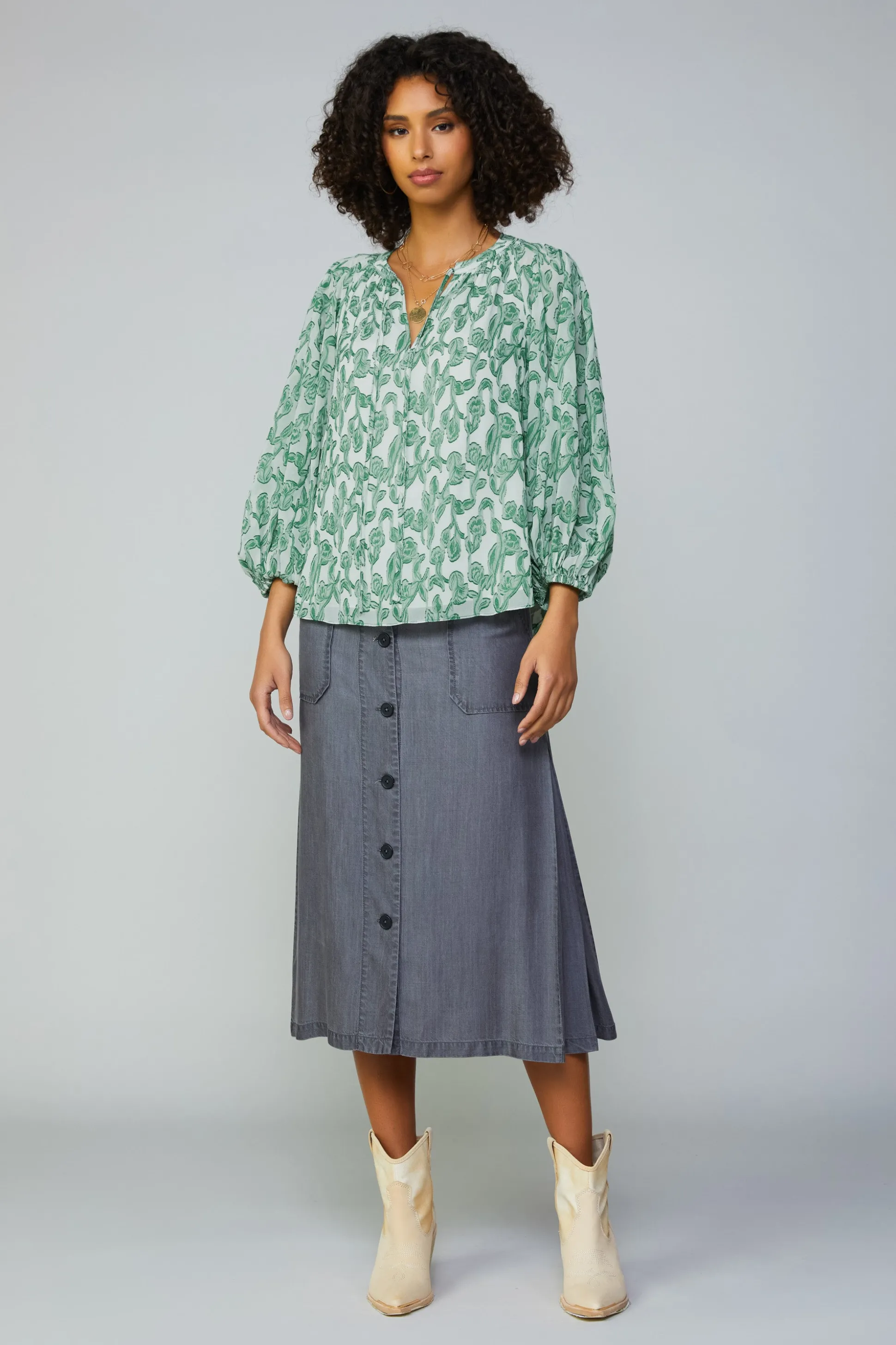 Botanical Jacquard Raglan Blouse<Current Air New