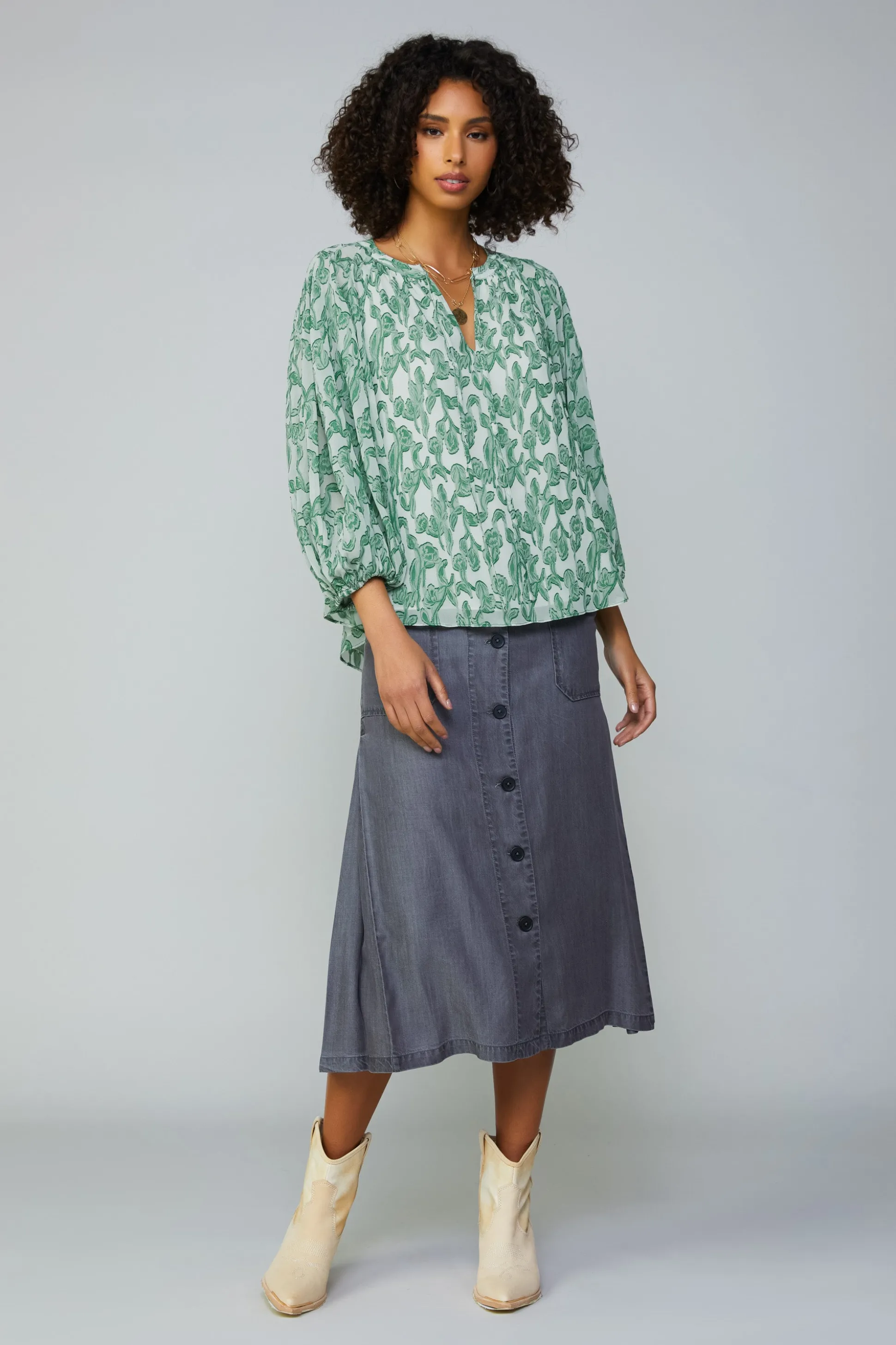 Botanical Jacquard Raglan Blouse<Current Air New