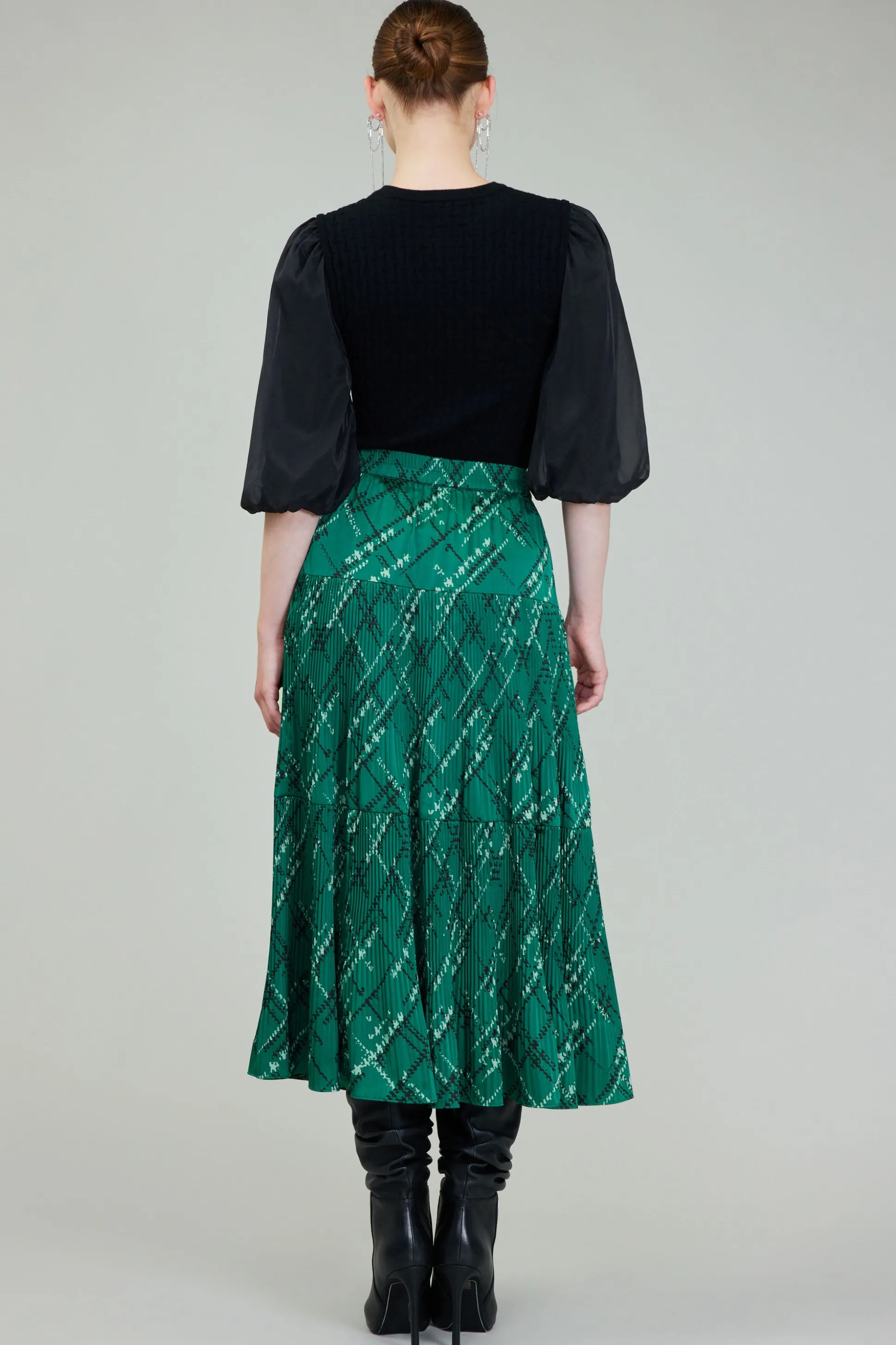 Plaid Pattern Midi Skirt<Current Air Best