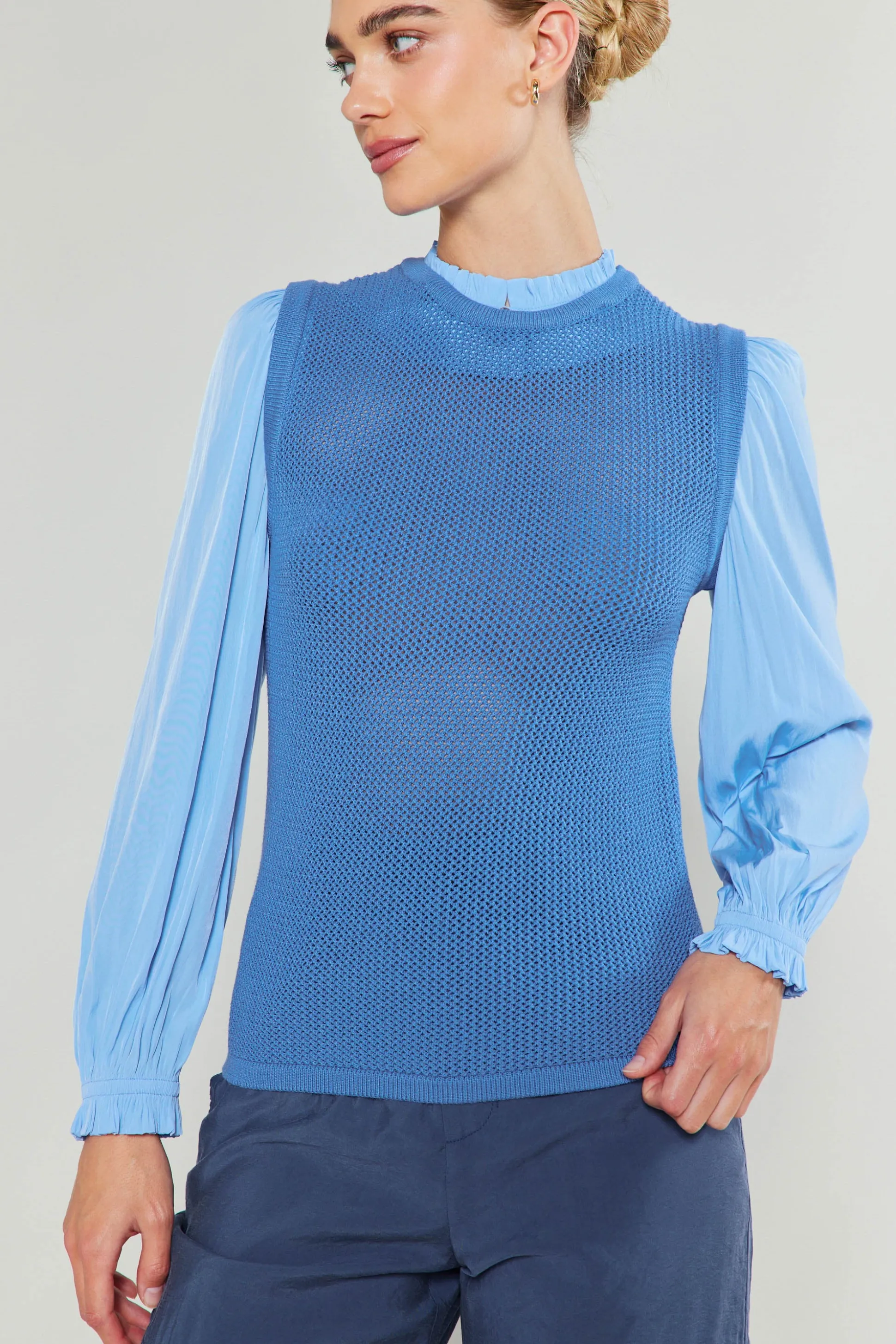 Contrast Sleeve Sweater Top<Current Air Outlet