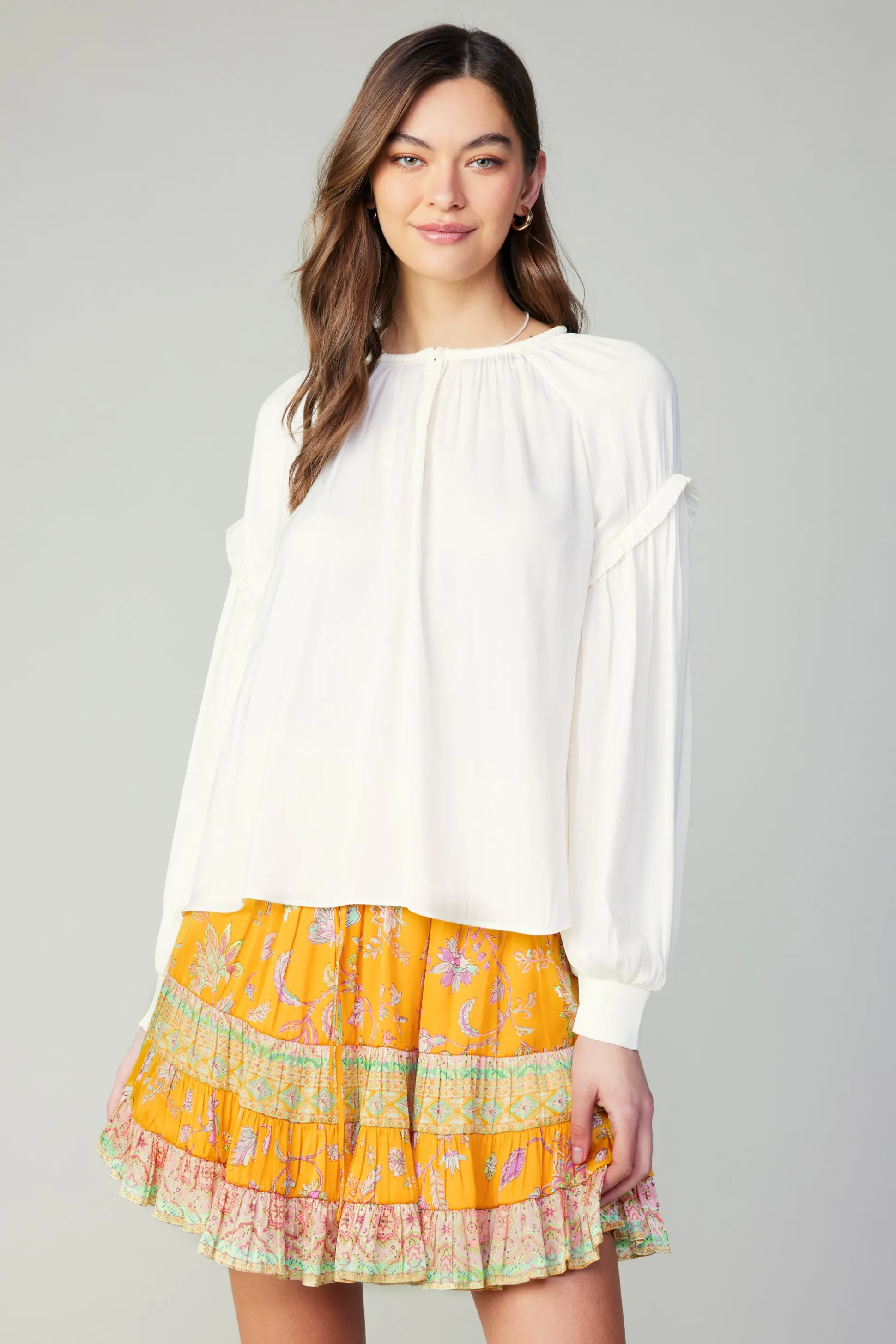 Rope Trim Neckline Blouse<Current Air Fashion