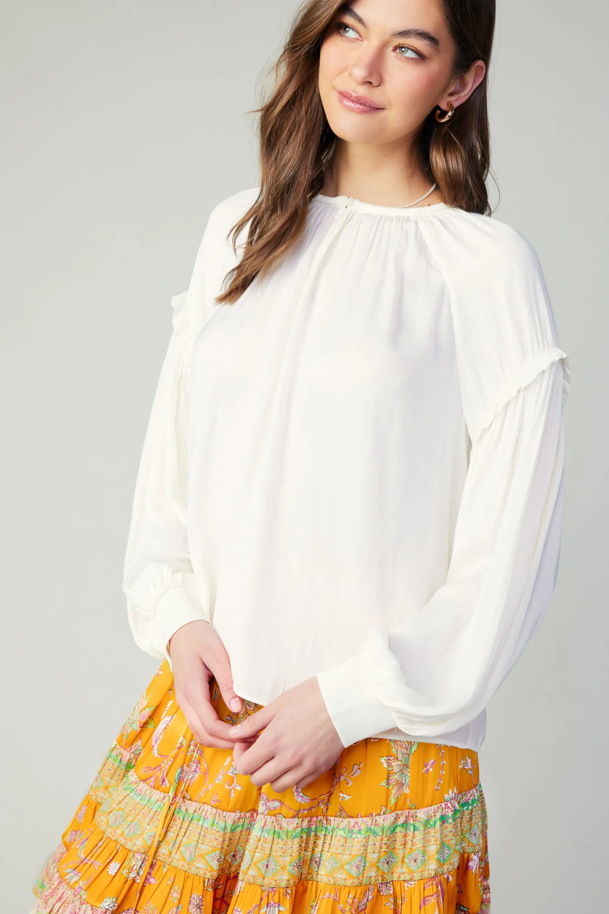 Rope Trim Neckline Blouse<Current Air Fashion