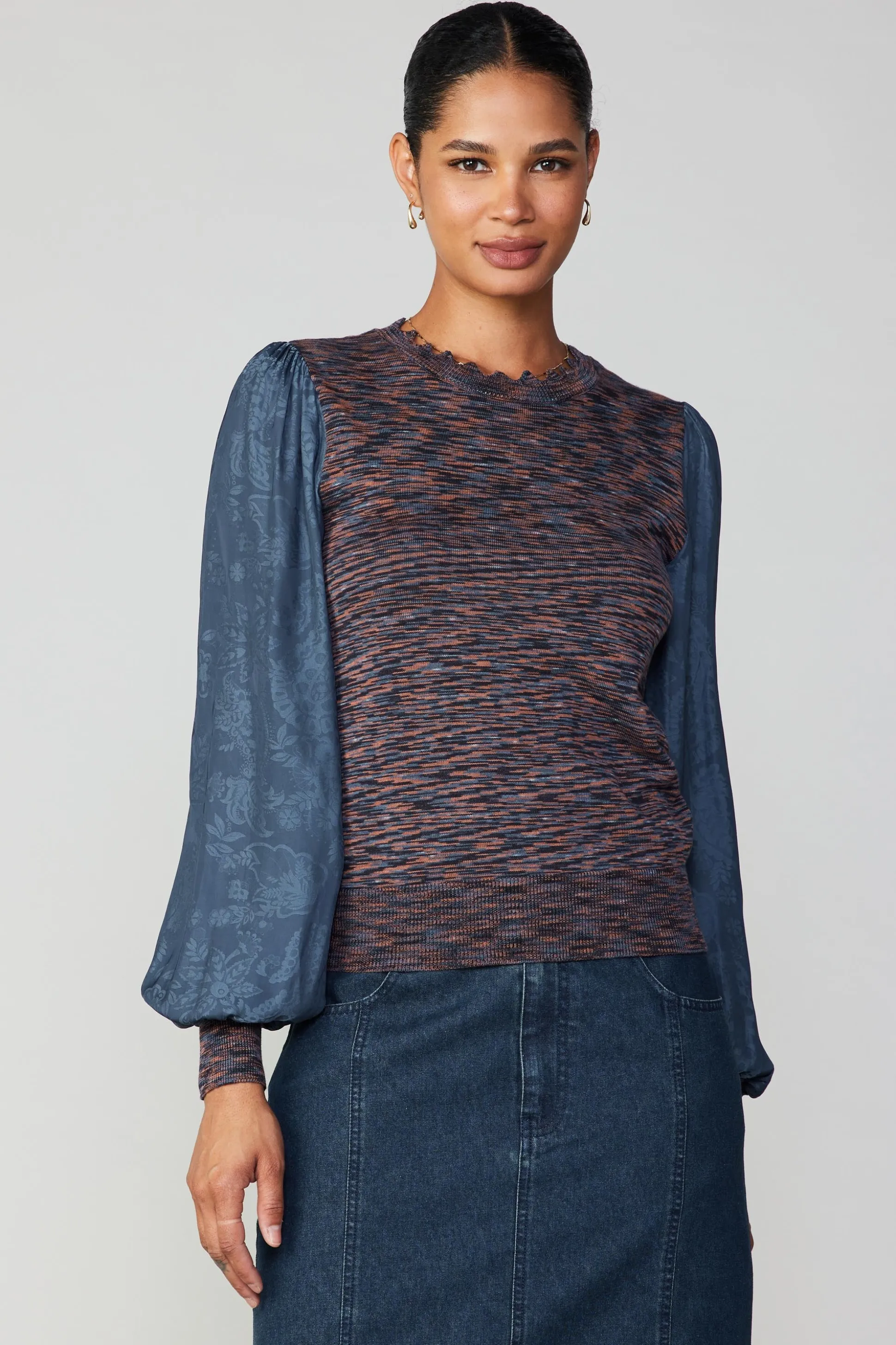 Heather Contrast Sweater Top<Current Air Fashion