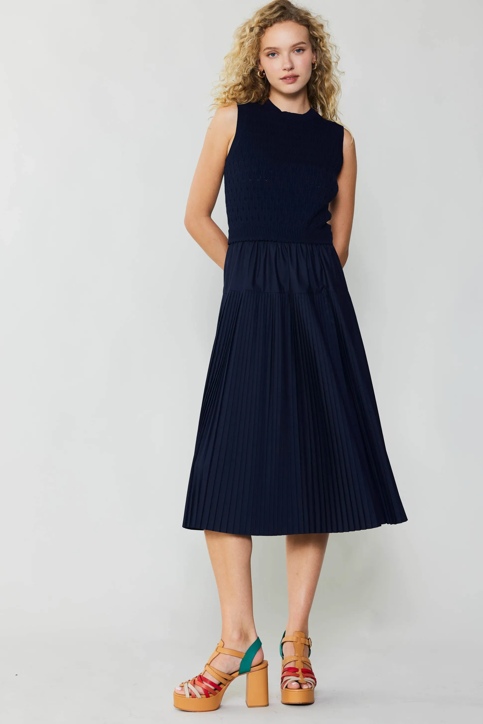 Pleated Skirt Sweater Dress<Current Air Online