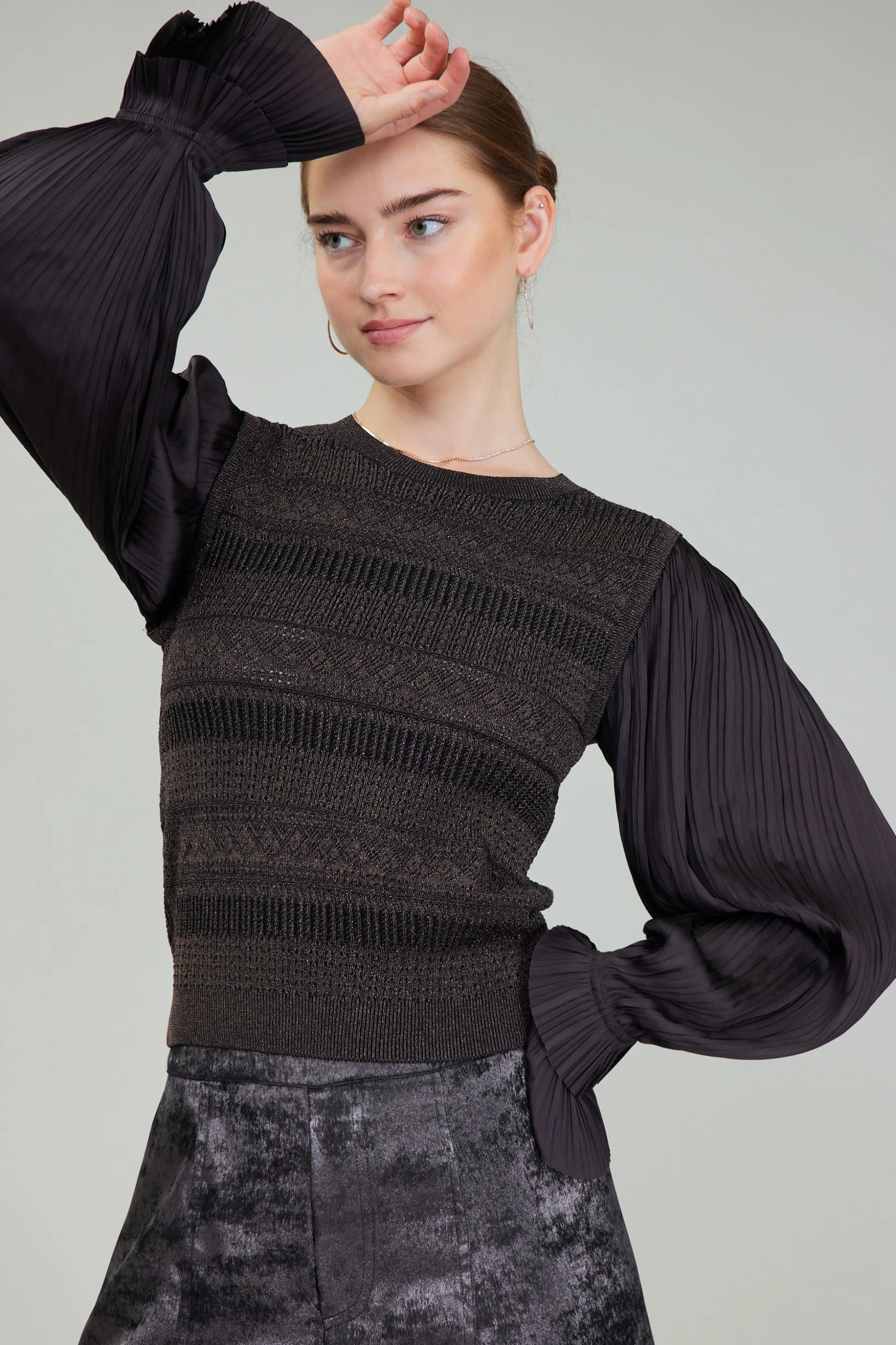 Metallic Contrast Sweater Top<Current Air Best