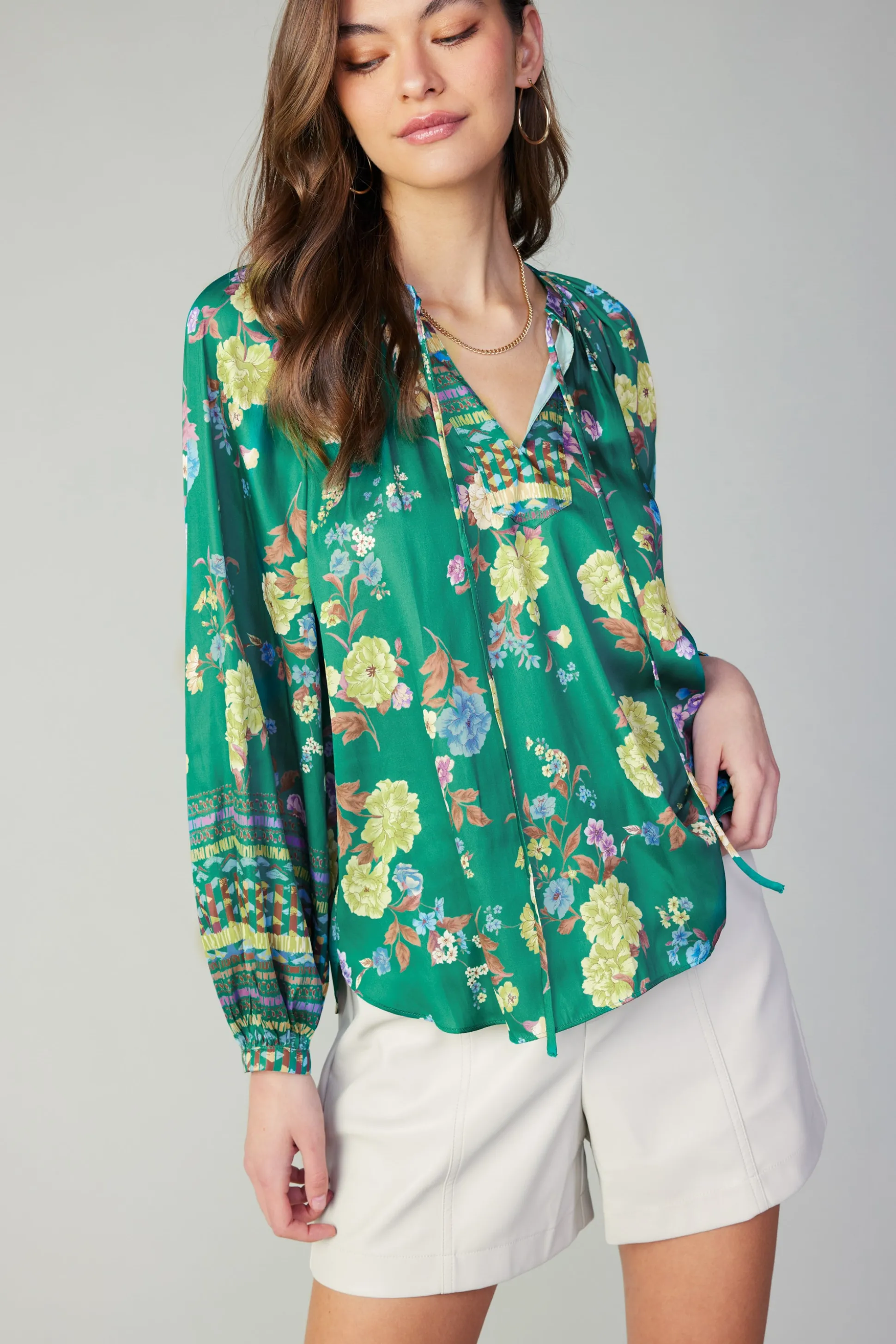 Floral Motif Tieneck Blouse<Current Air Discount