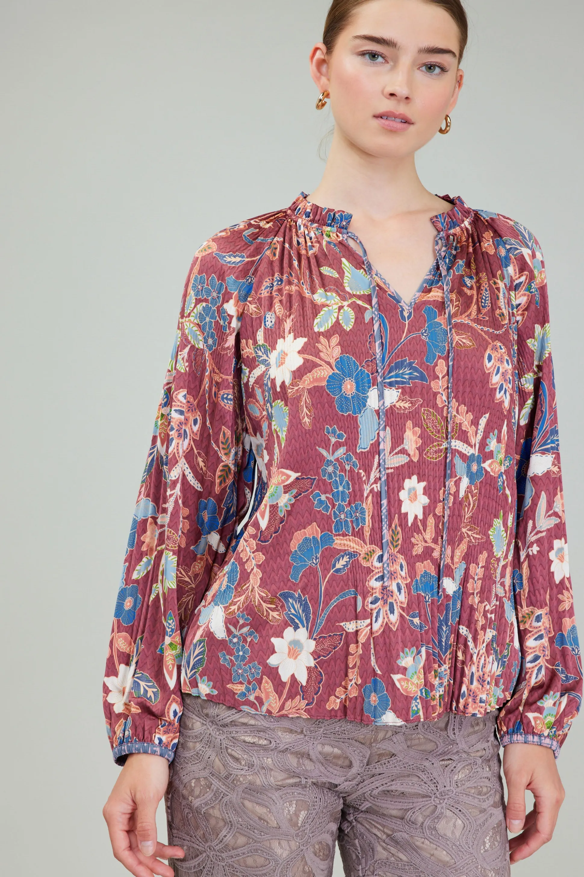 Botanical Pleated Blouse<Current Air Online