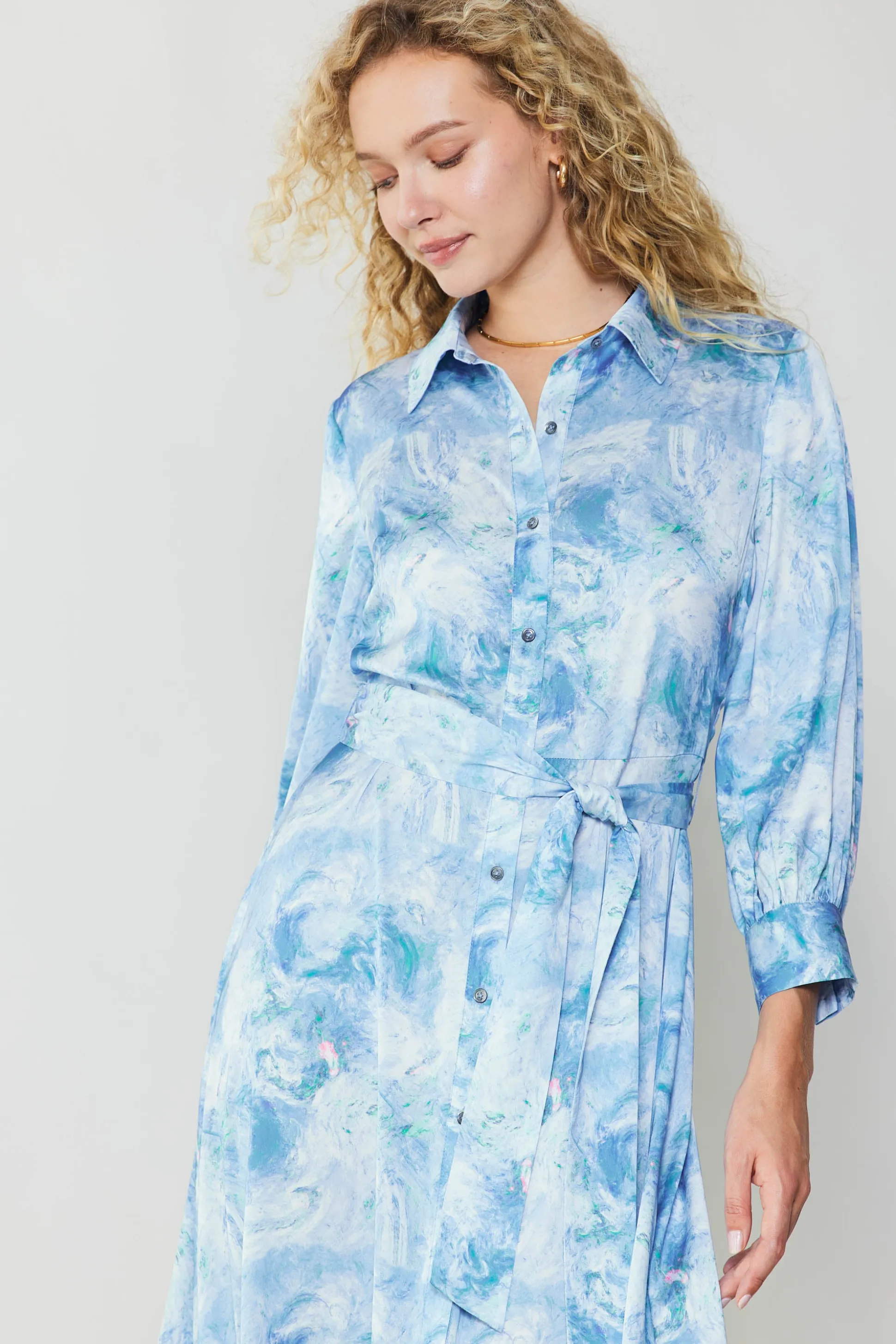 Marbled Motif Buttondown Dress<Current Air New