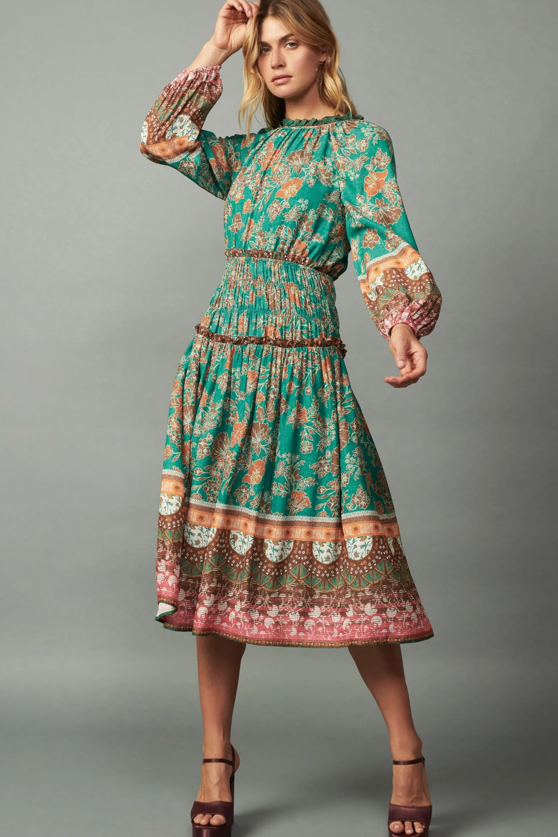 Border Multi Print Midi Dress<Current Air Best