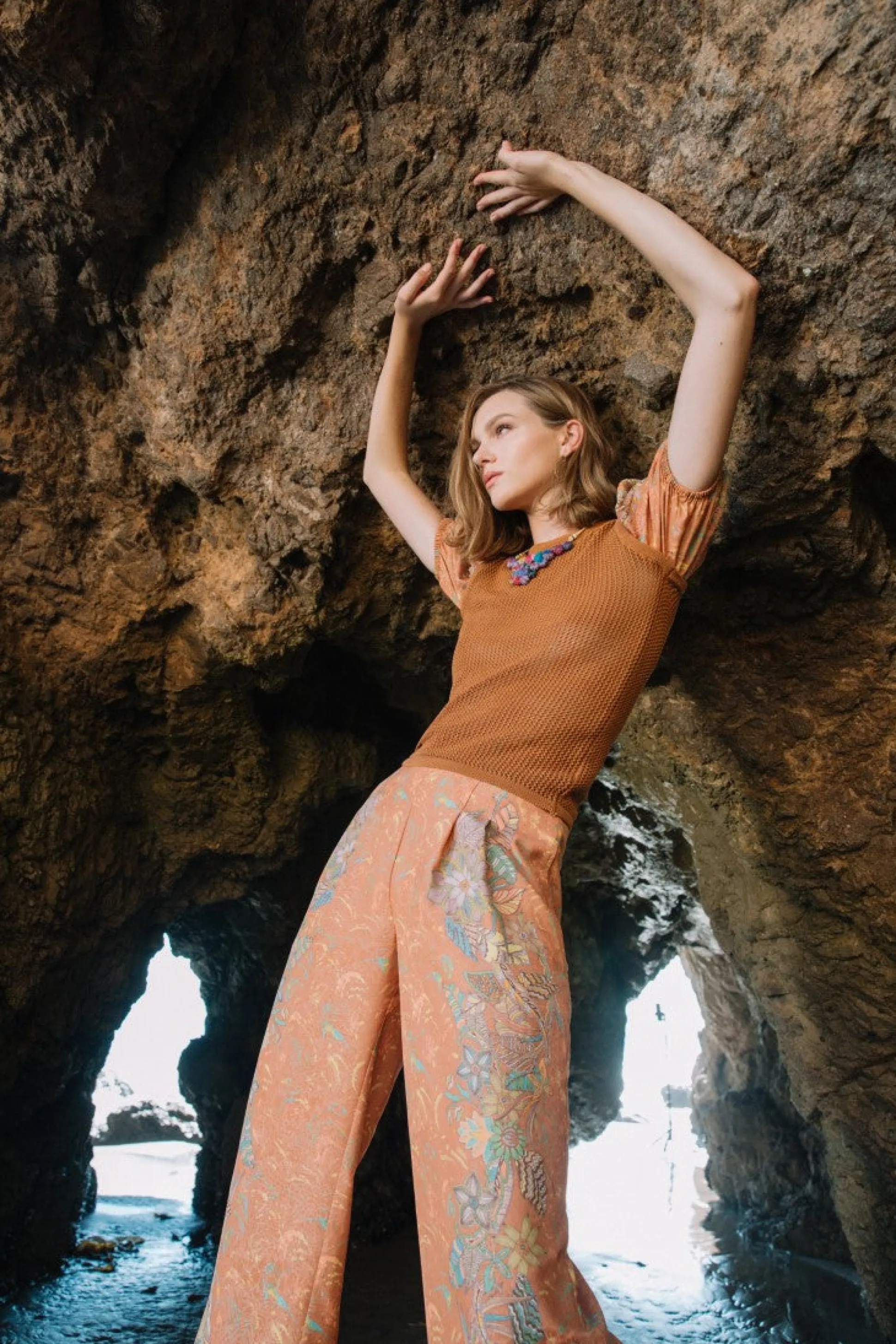 Border Print Retro Floral Pants<Current Air Best