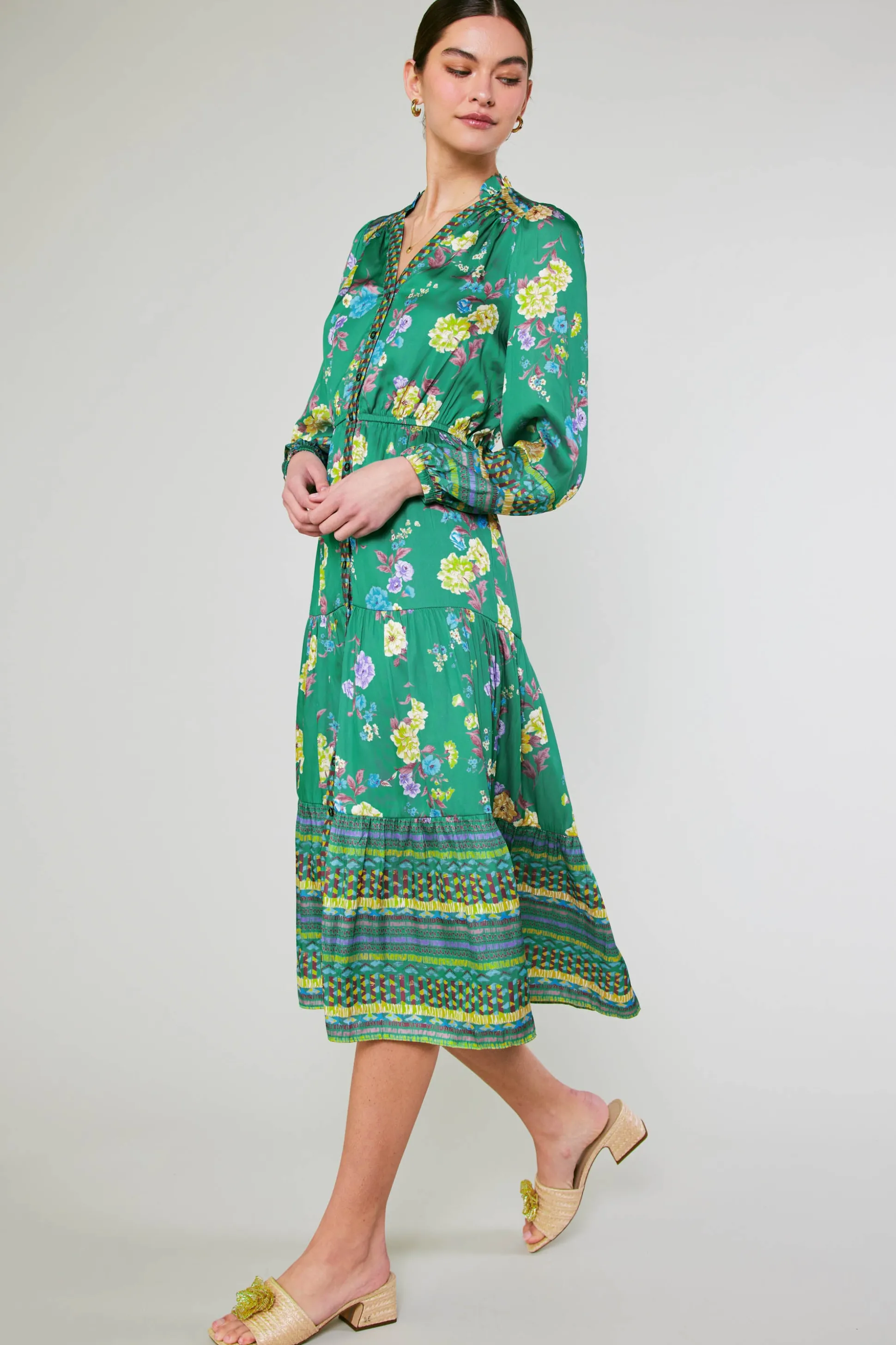 Floral Motif Buttondown Dress<Current Air Hot