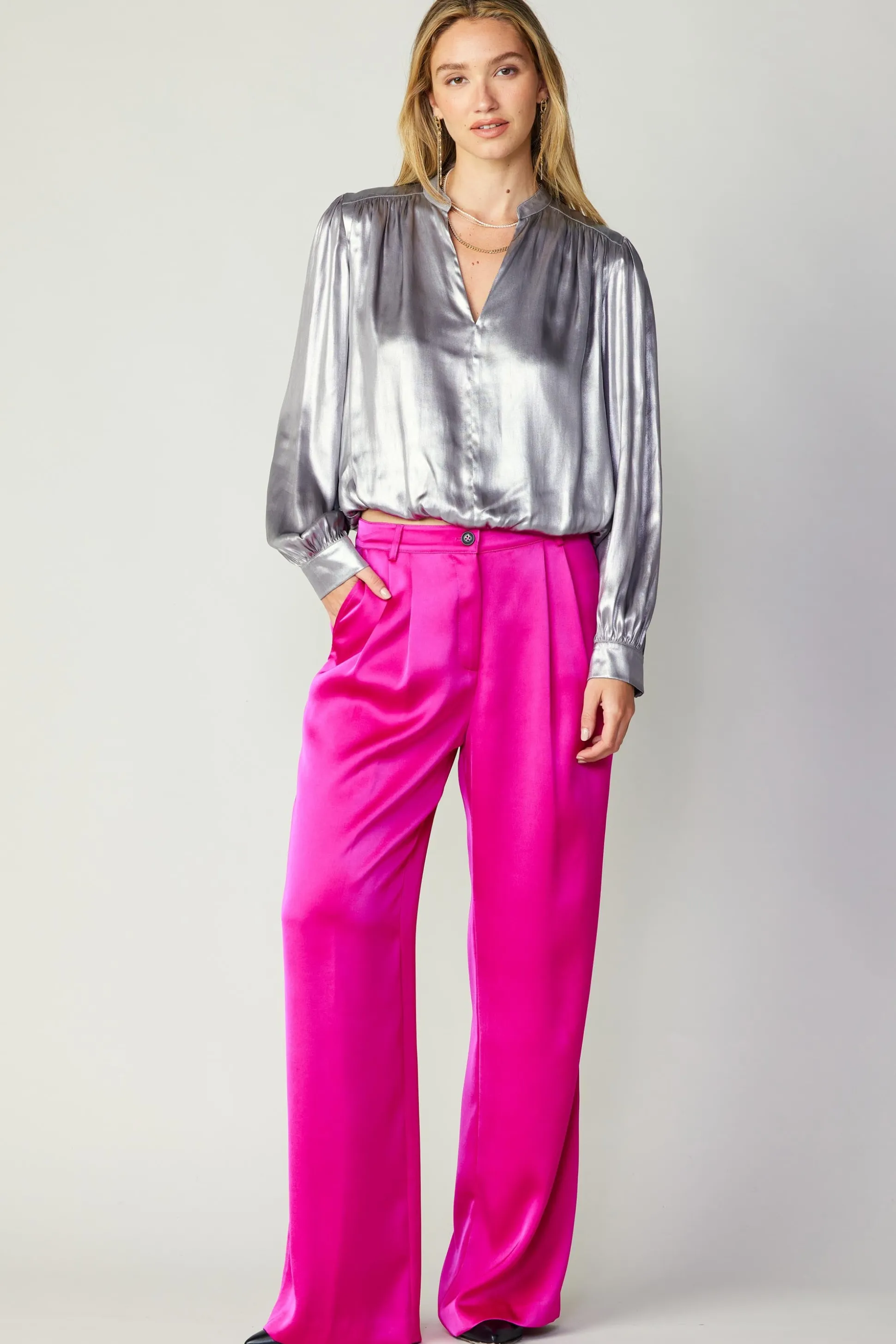 Metallic Bubble Hem Blouse<Current Air Hot