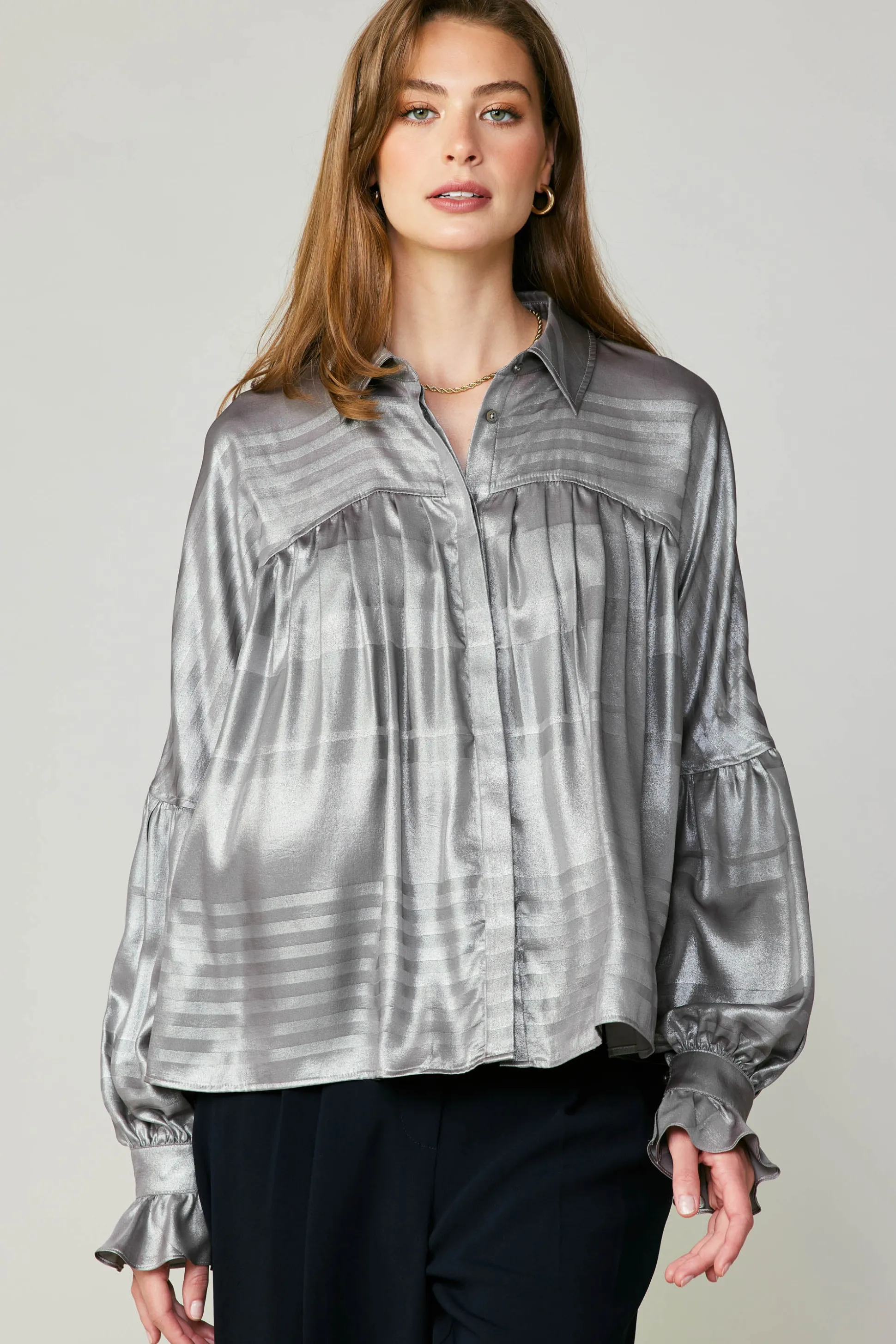 Metallic Pleated Shirt<Current Air Discount