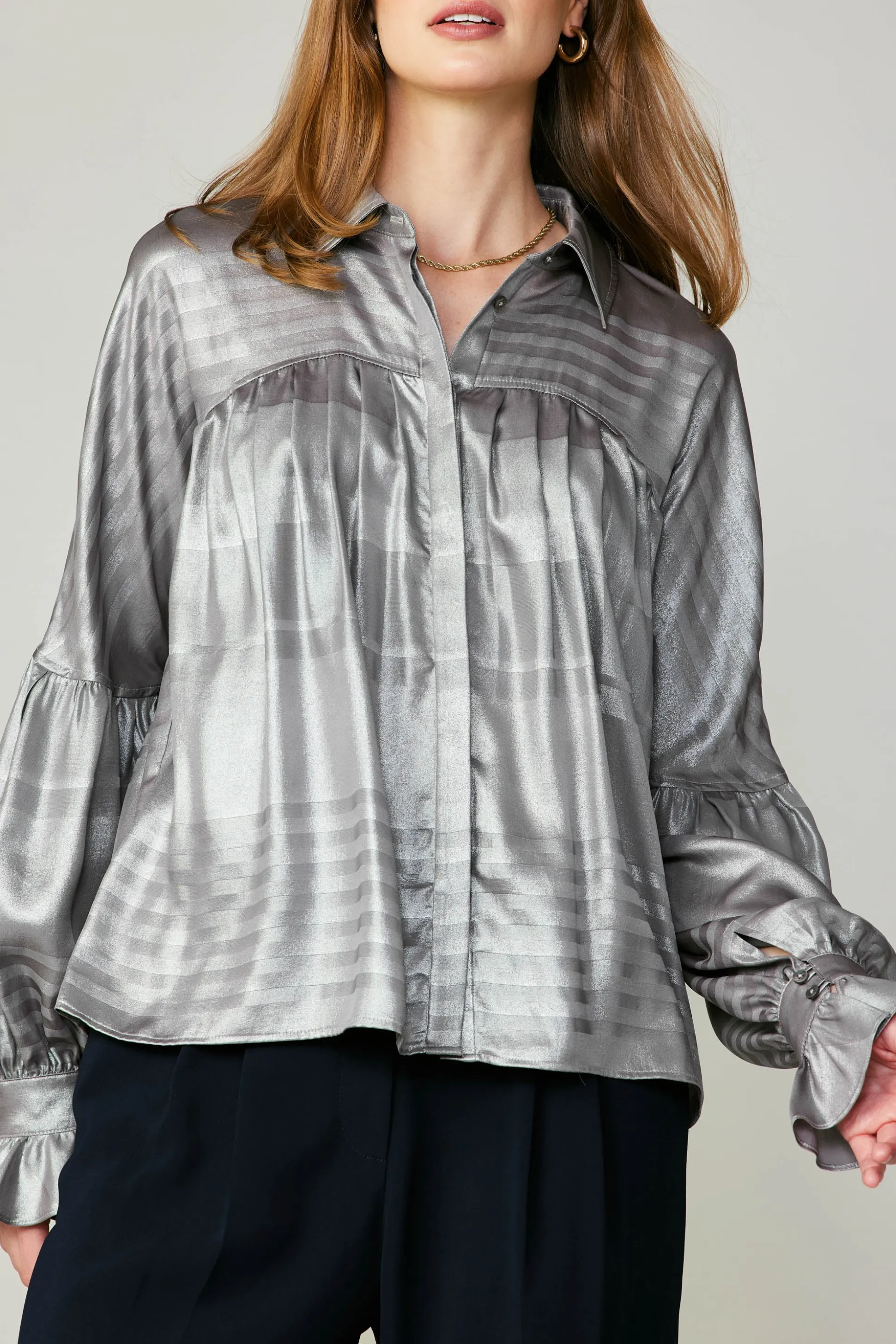 Metallic Pleated Shirt<Current Air Discount