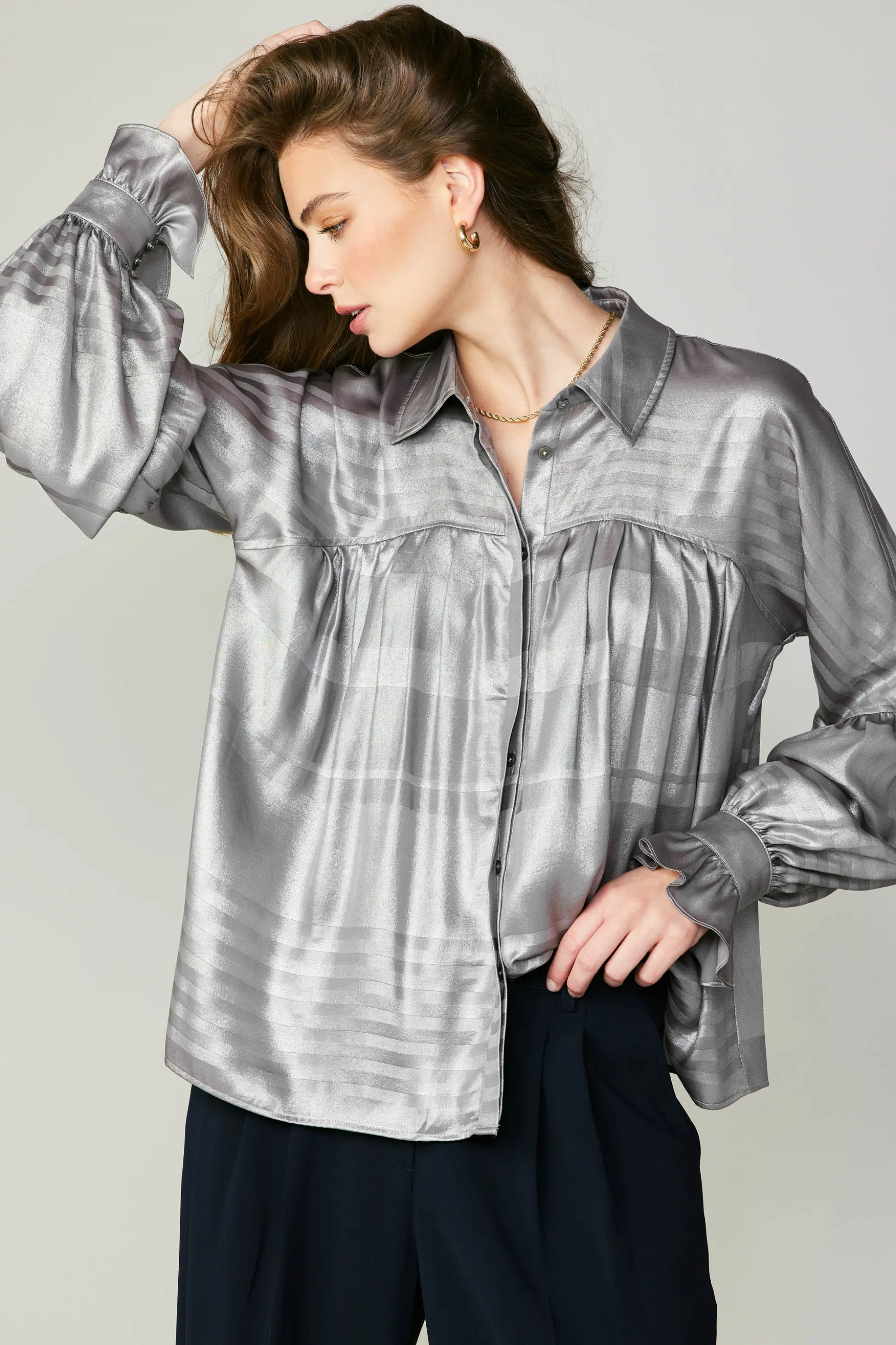 Metallic Pleated Shirt<Current Air Discount