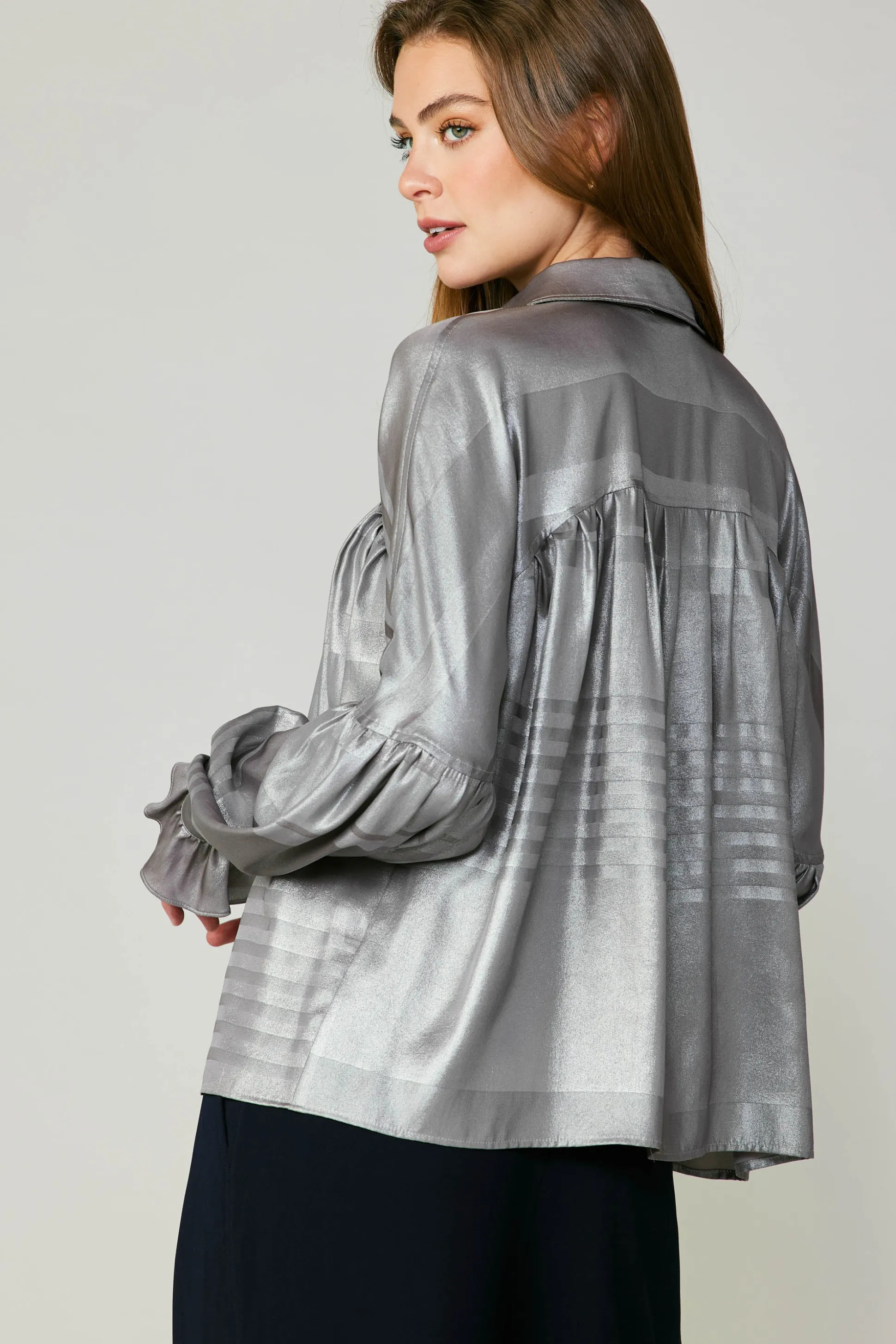 Metallic Pleated Shirt<Current Air Discount